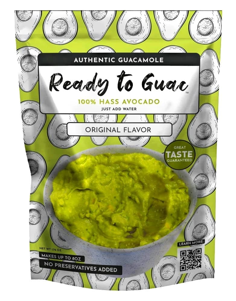 Ready to Guac | Instant Guacamole | Freeze Dried Dehydrated Hass Avocado | Just Add Water | Not Spicy | Makes 8oz | Raw | Vegan | Keto Friendly | Gluten Free | No preservatives Pack with 1.76oz