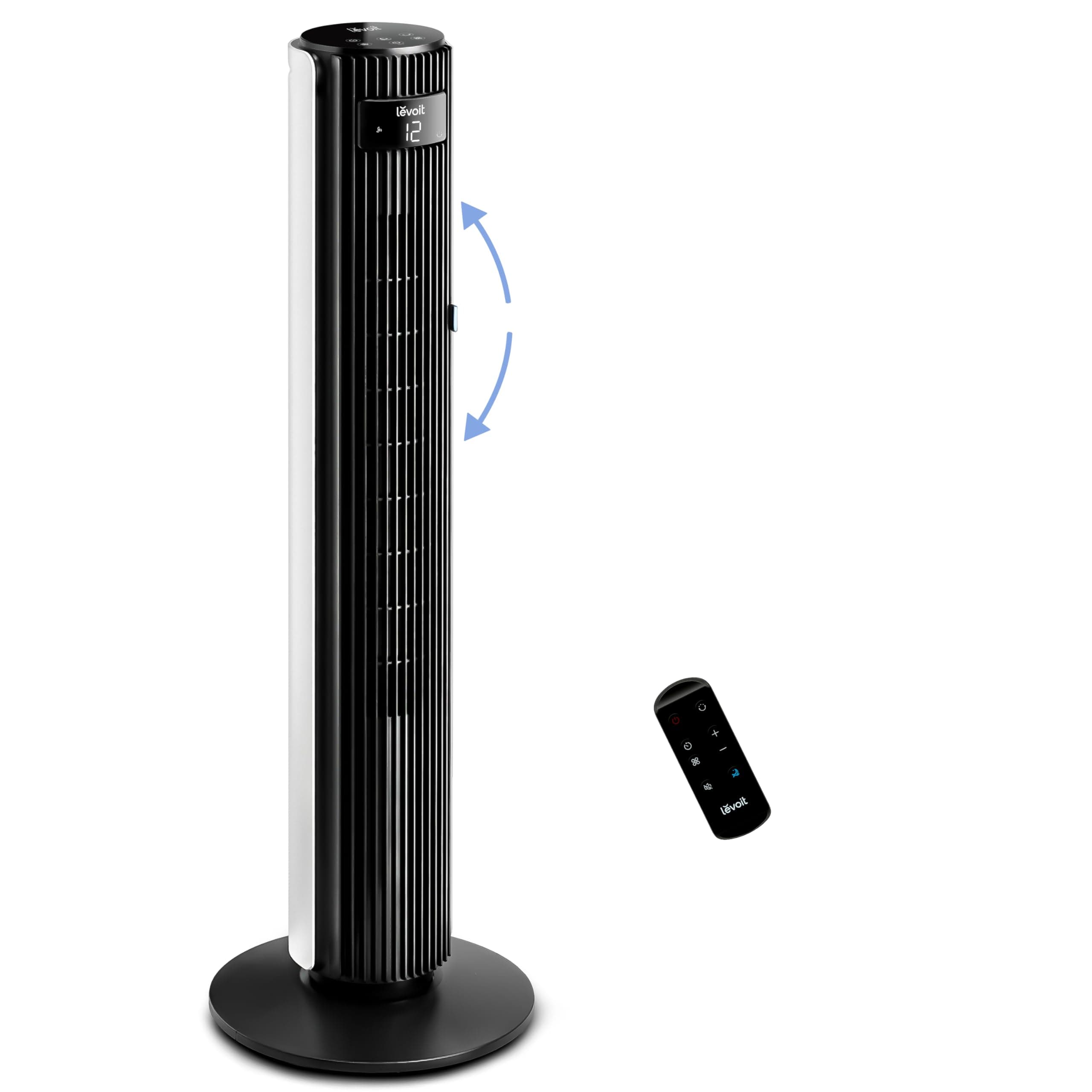 Levoit 25dB Silent Tower Fan for Large Bedroom 42 Inch, 7.9m/s Powerful Velocity, 23W Low Energy, Adjustable 60° Up-down Wind & 90° Oscillating Bladeless Fan with Remote 12 Speeds 4 Modes 12H Timer