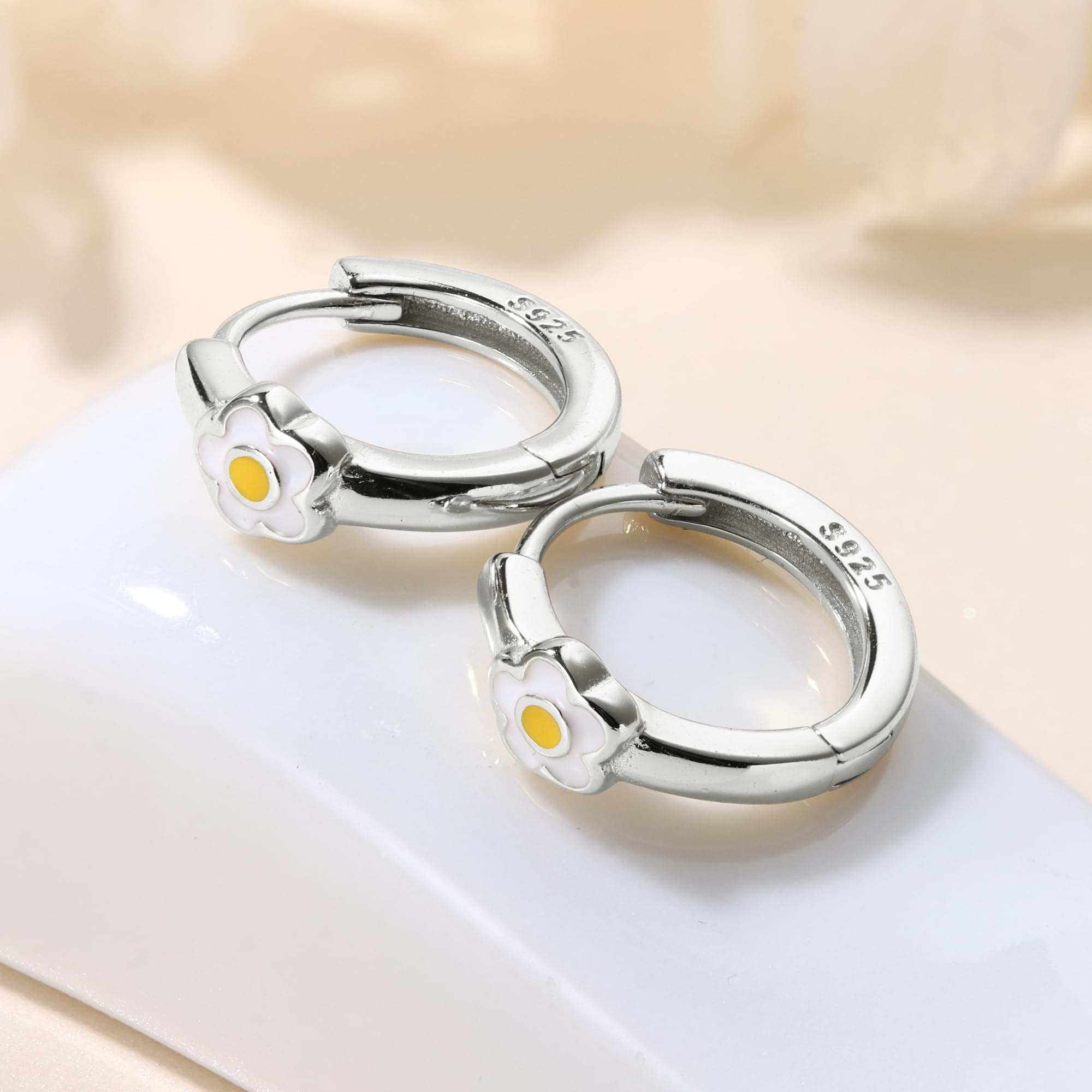 MILACOLATO 925 Sterling Silver Small Hoop Earrings Toddler 18K Gold Plated Daisy Earrings Pink Yellow FLower Huggie Hoop Earrings for Women Hypoallergenic Earrings for Sensitive Ears
