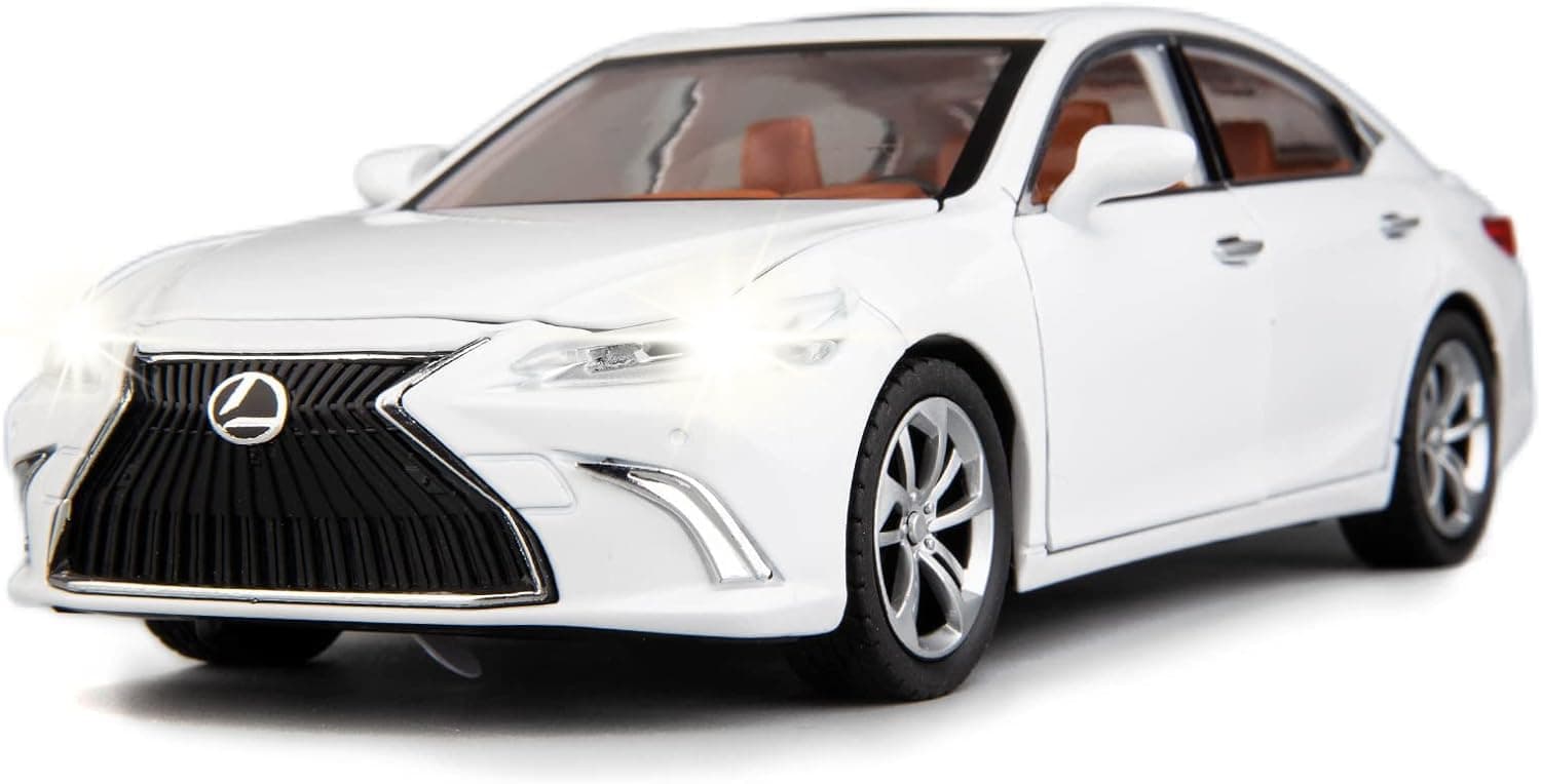 Model Car 1/24 Lexus ES300 Alloy Diecast Collectible Toy Car with Light and Sound Toy Vehicle Door Can Be Opened for Boys Kids Toddler Gift White Car