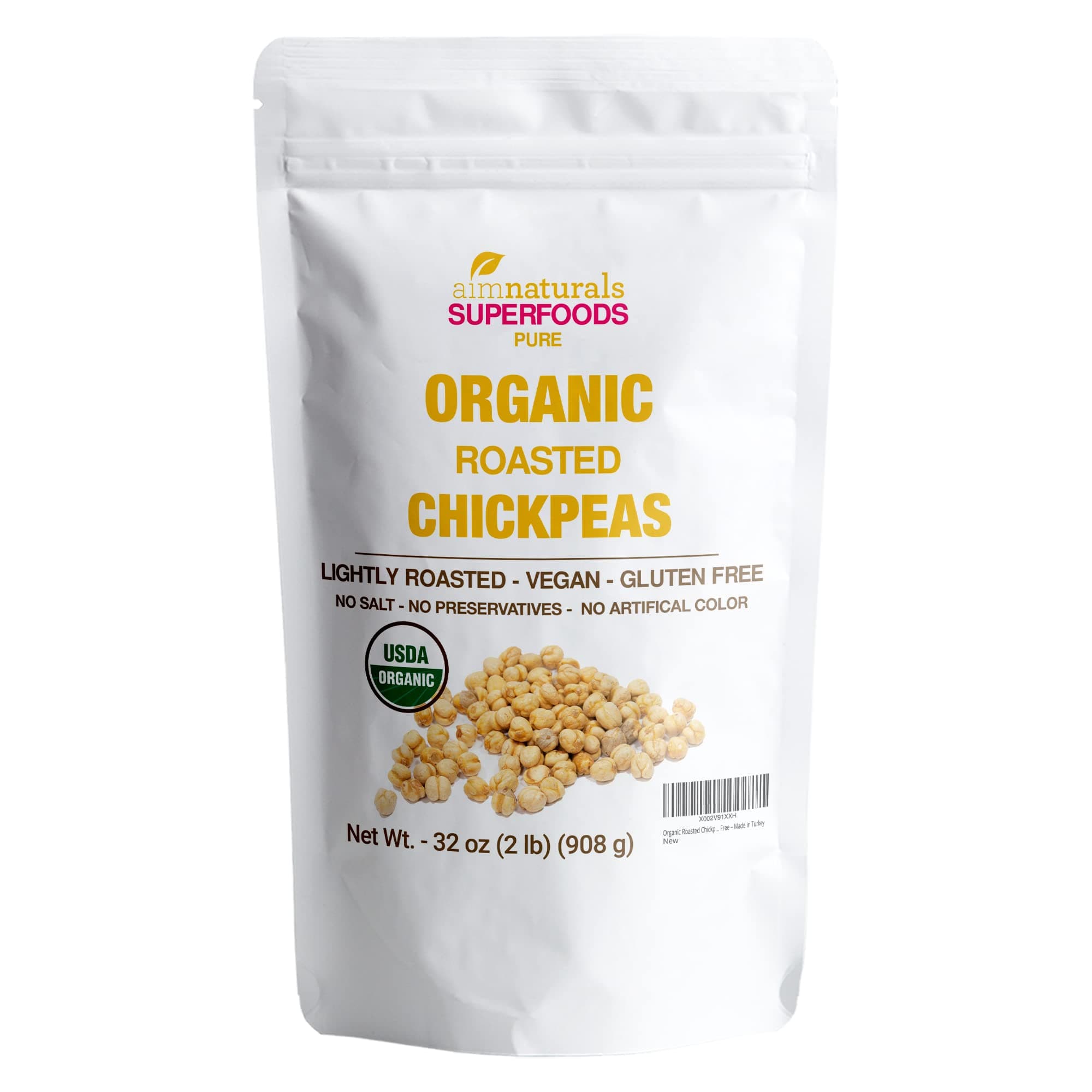 Organic Roasted Chickpeas 2 LB- USDA Organic Certified – Healthy Snack, Lightly Roasted, No Oil, No Salt, No GMO & Gluten Free – Product of Turkey