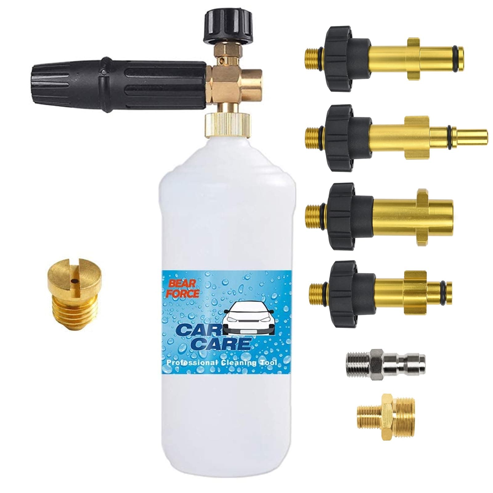 BEARFORCE Pressure Washer Foam Cannon with 6 Adapters & 1.10mm 1.25mm Tips, Adjustable Snow Foam Lance Soap Gun for Power Washer 800~4000 PSI