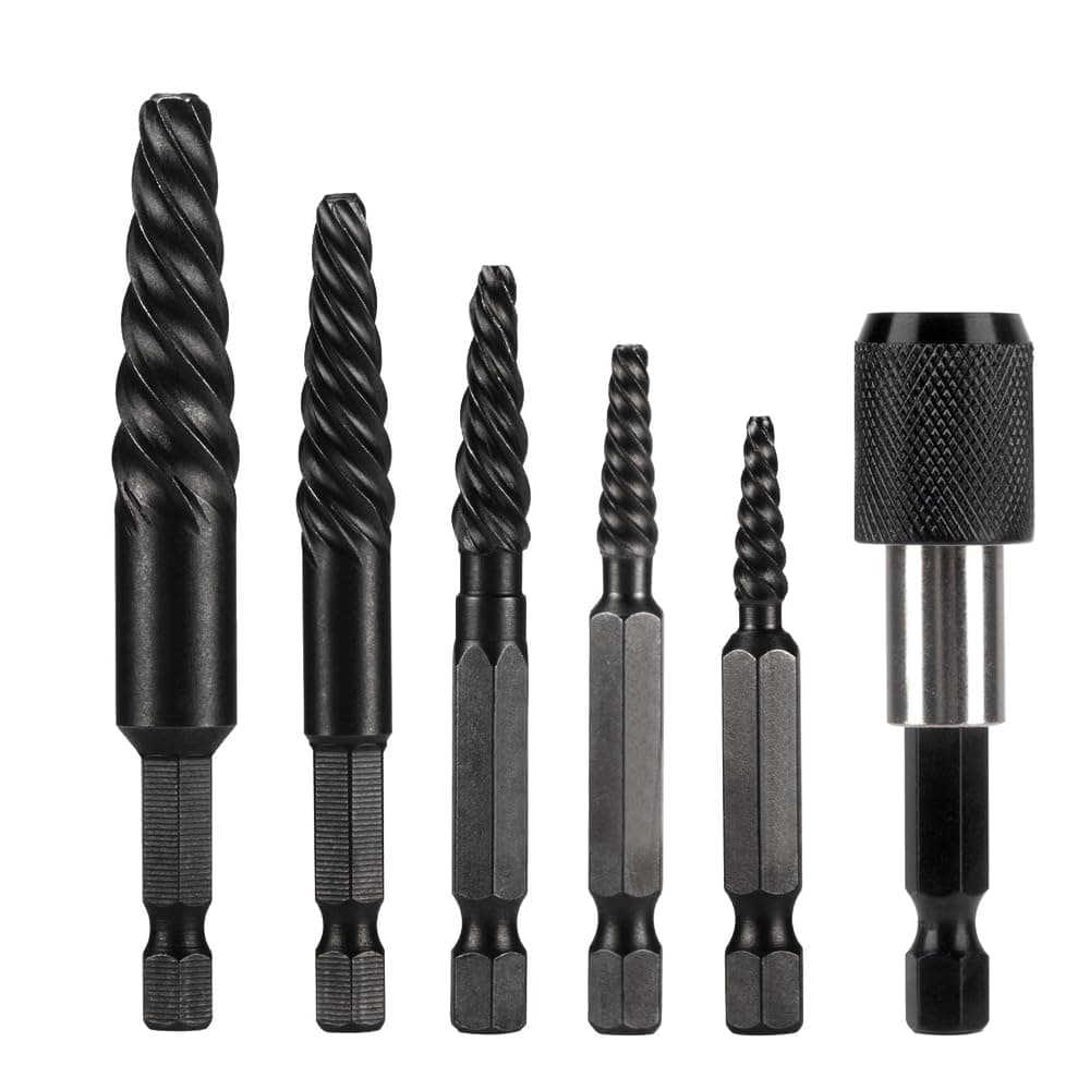 NORTOOLS 6 PCS Broken stud extractor kit Damaged Screw Extractor Set with 1/4 Quick Change Arbors Tool Kit Fine Thread Bad Screw Stud Remover