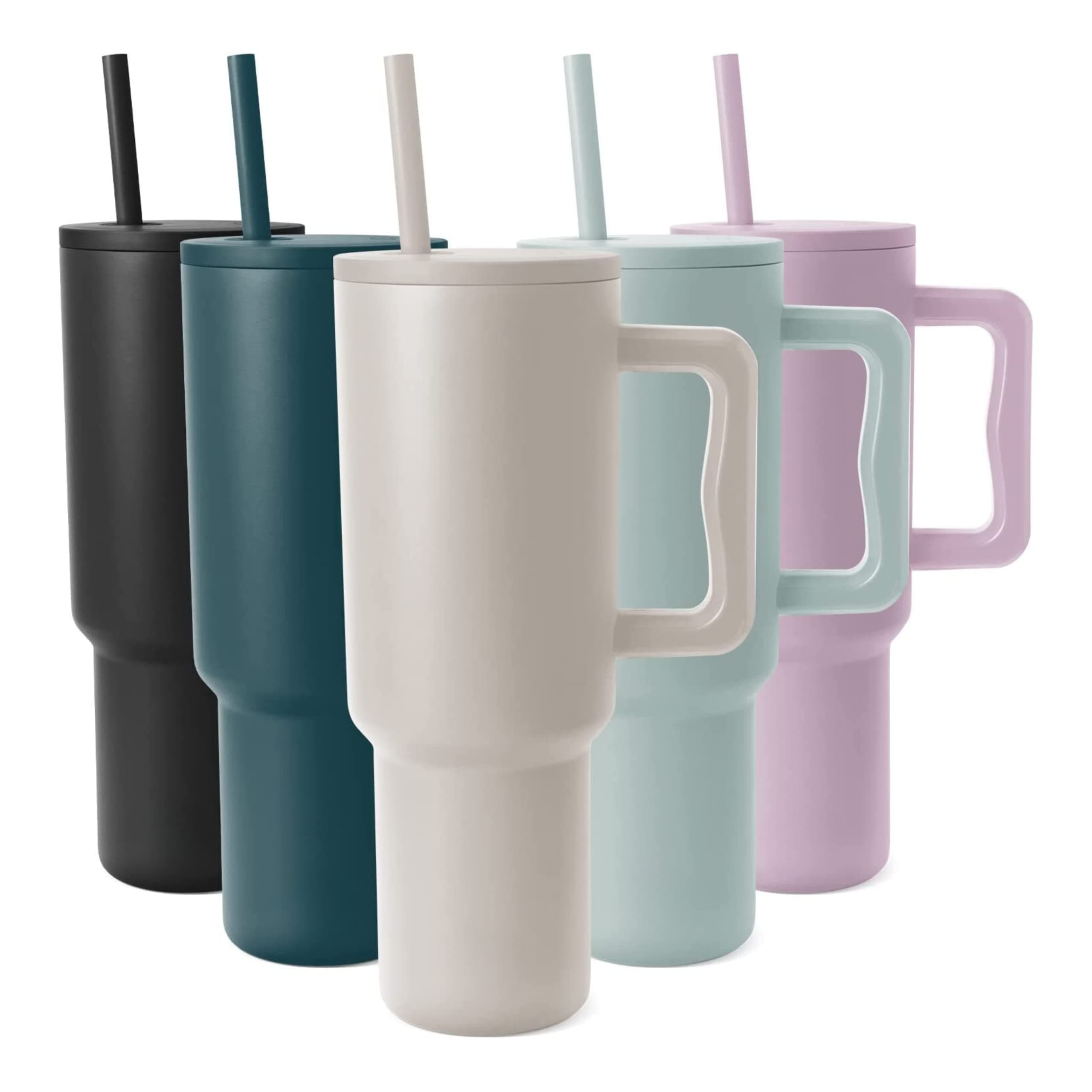 Tumbler with Straw Lid and Handle, Stainless Steel Coffee Travel Insulated Cup Mug, 40oz (Rich Almond)