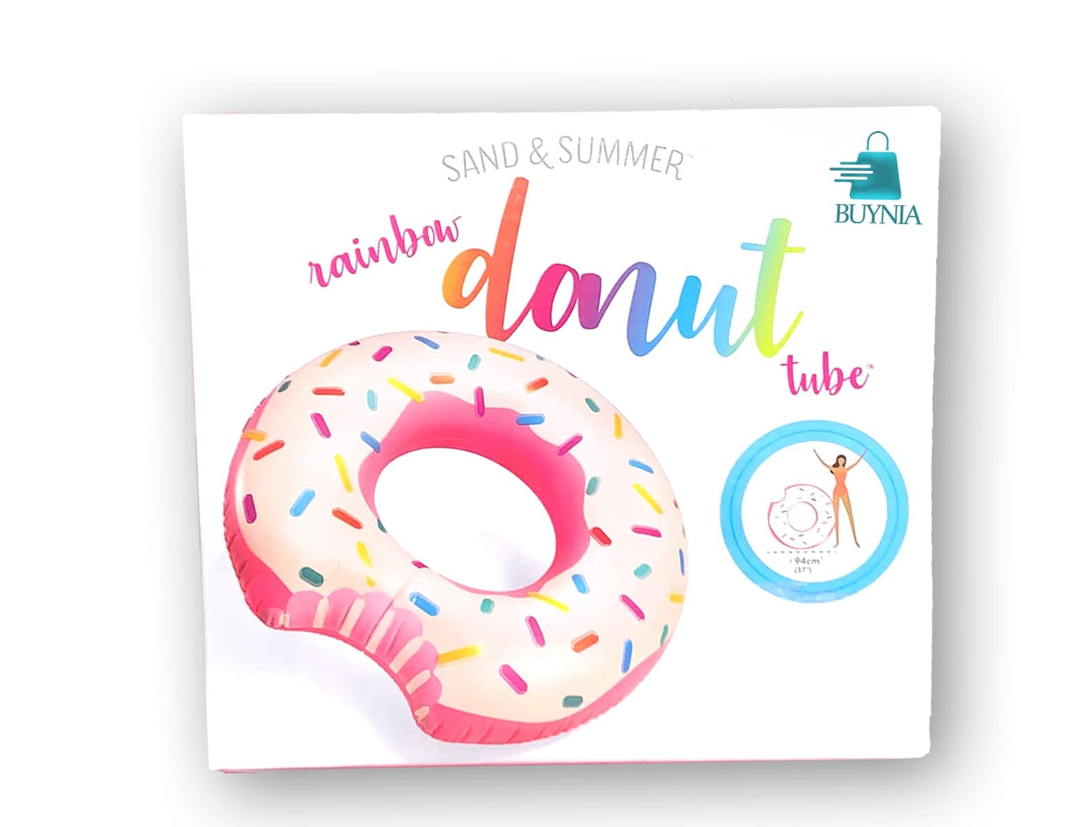 The "Buynia Donut Inflatable Tube,42" X 39"" is an inflatable water tube designed to resemble a donut shape. it provides a comfortable and fun floating experience for both children and adults.