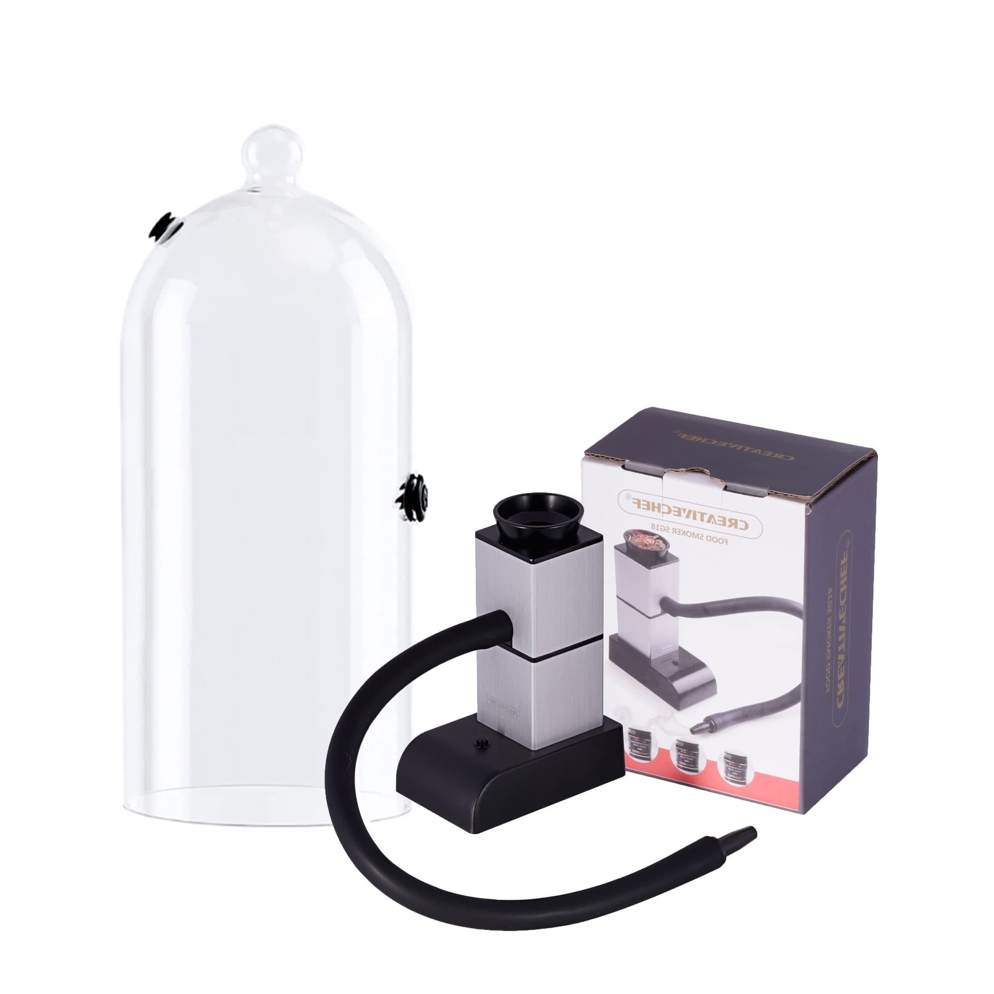 CREATIVECHEF Professional Cocktail Smoker, Smoking Gun & Food Smoker with Glass Dome. It Can Be Used to Smoke Cocktail or Other Food Such As Beef, Sausage, Salmon, Vegetable Salad, etc.