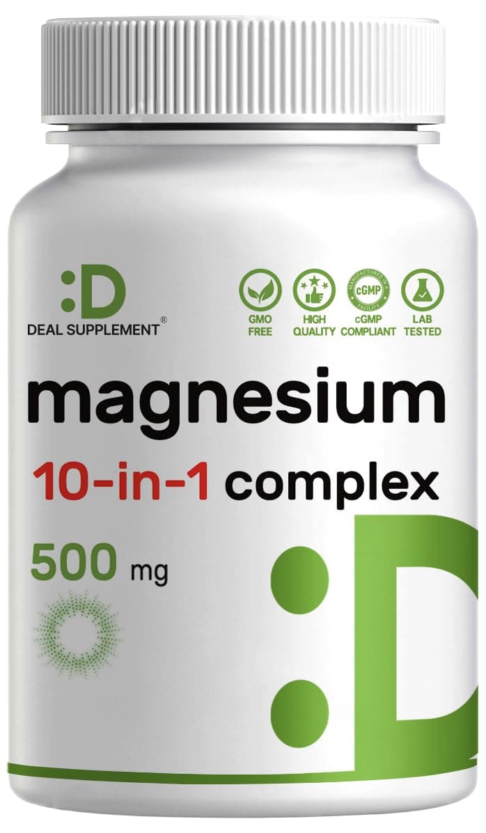 Magnesium Complex 500mg, 240 Veggie Capsules – 10-in-1 Glycinate, Citrate, Malate, Oxide, & More – 100% Chelated for Easy Absorption – Essential Mineral Supplement – Non-GMO