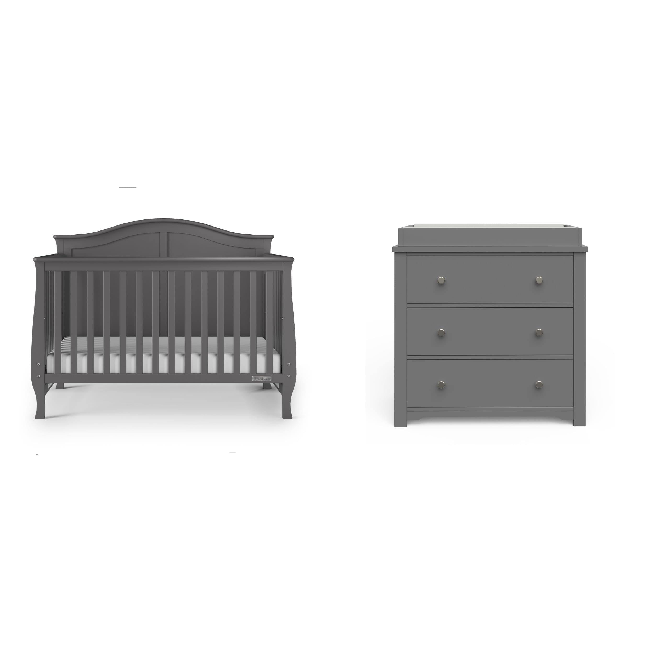 Camden Design 4-in-1 Convertible Baby Crib Nursery Furniture Set, Baby Bed and 3 Drawer Dresser, for Babies, Toddlers and Kids Bedroom (2 Piece - Cool Gray)