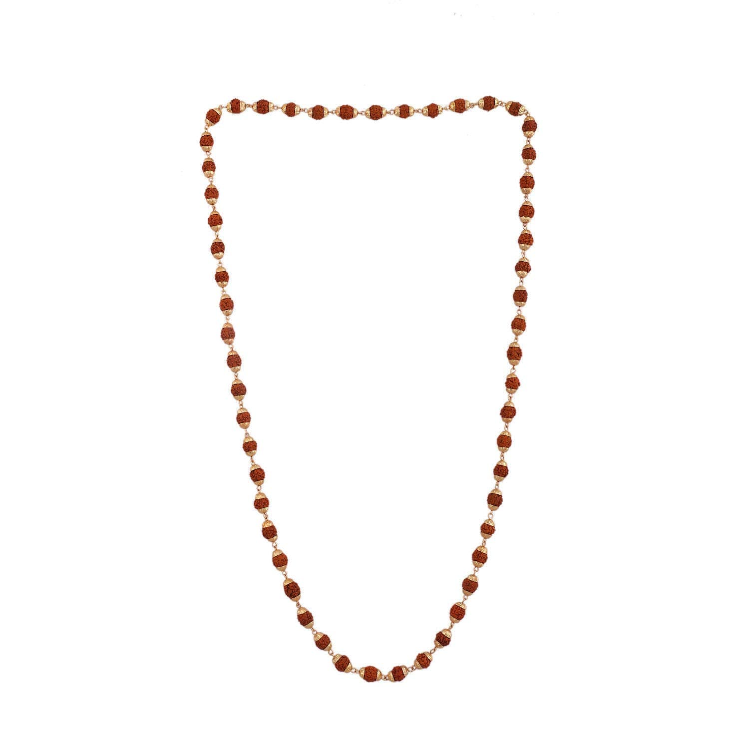 Shree Shyam Gems And Jewellery 36 Beads 9mm Gold Pleated 5 Mukhi Rudraksha Cap Mala Chain for Men Women Neck Wearing