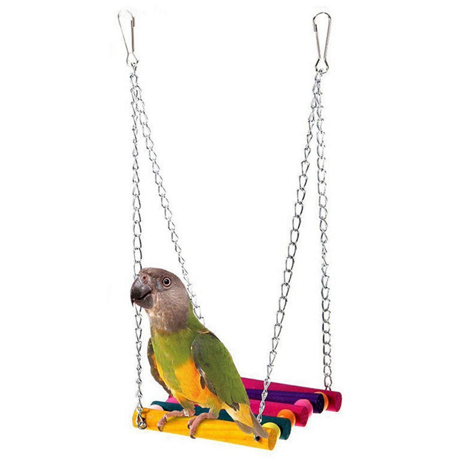 Bird Toys, Wood Bird Swing Perch Parrot Toys Parakeet Budgie Cockatiel Cage Hammock (Colorful)