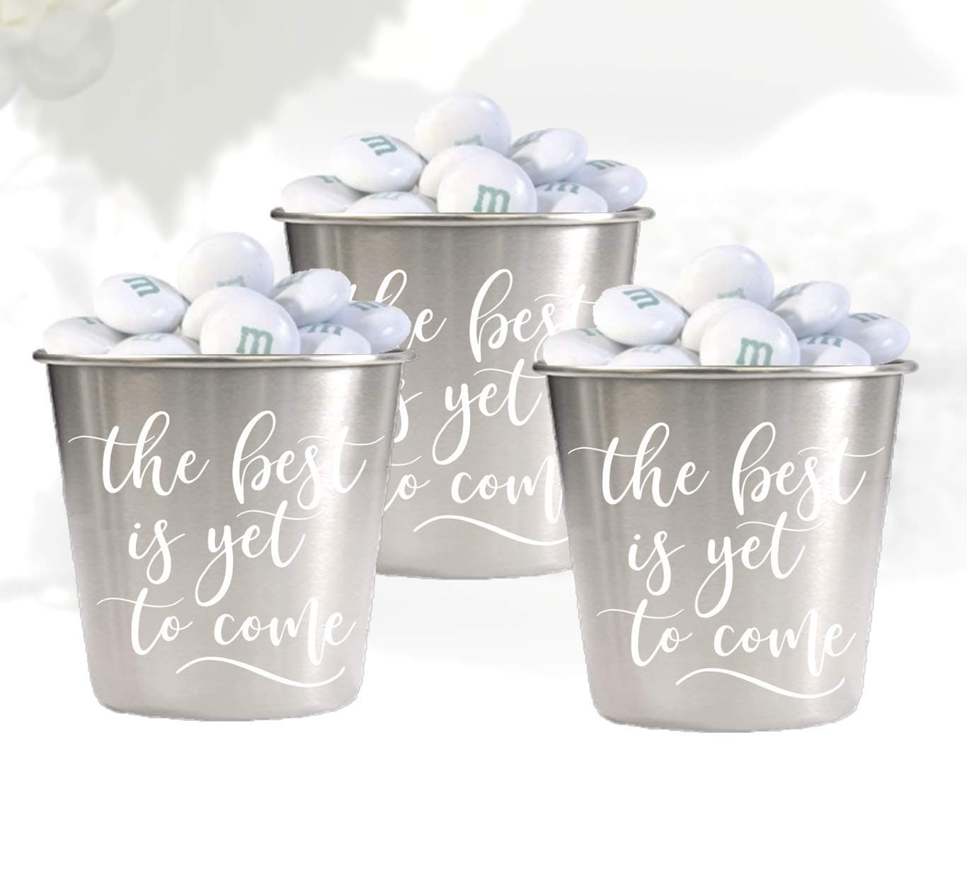 100 piece Wedding Favors Set | Environmentally-friendly Stainless Steel 1.5oz Shot Glasses | Groomsmen + Bridesmaid for Bachelor Bachelorette Parties | Metallic Silver 100 (Variety A-best to come)