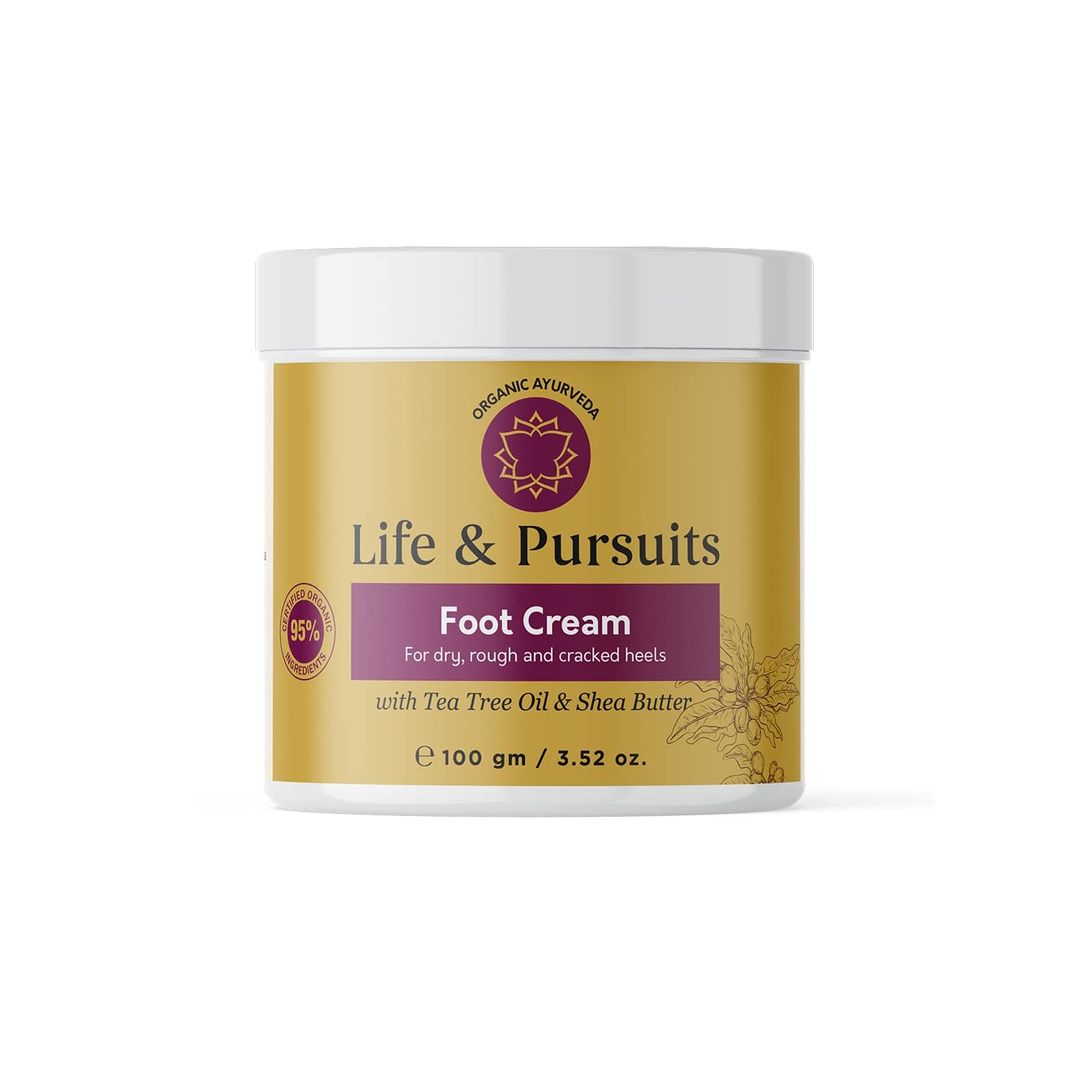 Life & Pursuits Foot Cream for Dry Cracked Feet (3.38 Oz) - Softening Moisturiser and Heel Damage Repair Ayurvedic Balm | Tea Tree Oil & Shea Butter | Made with Certified Organic Ingredients