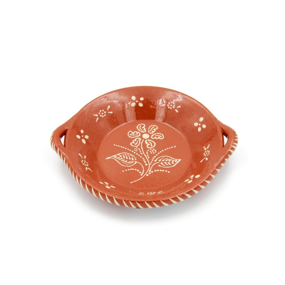 Portuguese Traditional Deep Dish With Handles Clay Terracotta Pottery Made In Portugal Cazuela (N.1 8 1/8" Diameter)