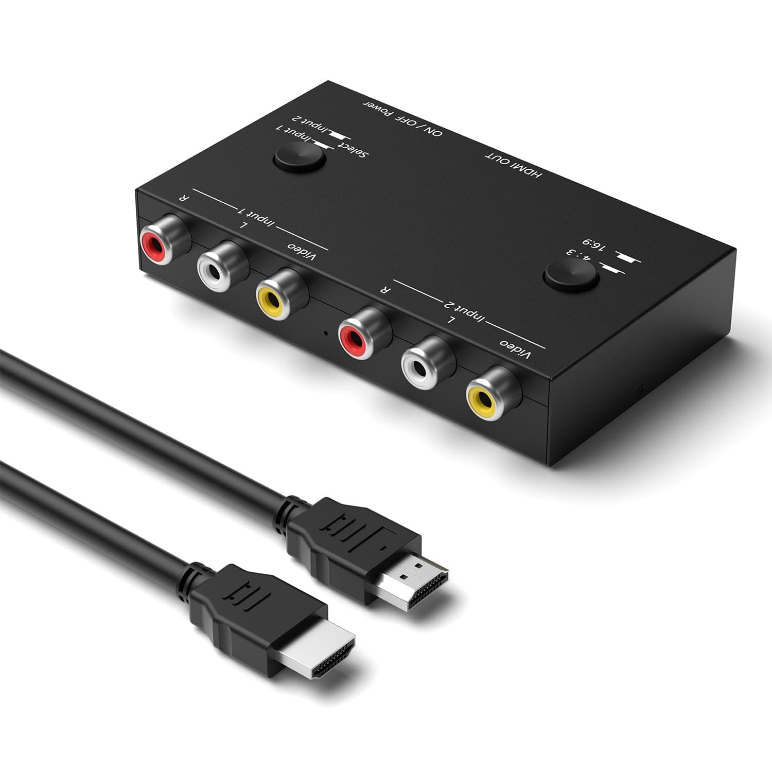 2 Port RCA/AV to HDMI Converter Adapter Support 16:9/4:3 for WII/N64/PS1/PS2/PS3/VHS/VCR/DVD Players etc(2 AV in 1 HDMI Out)