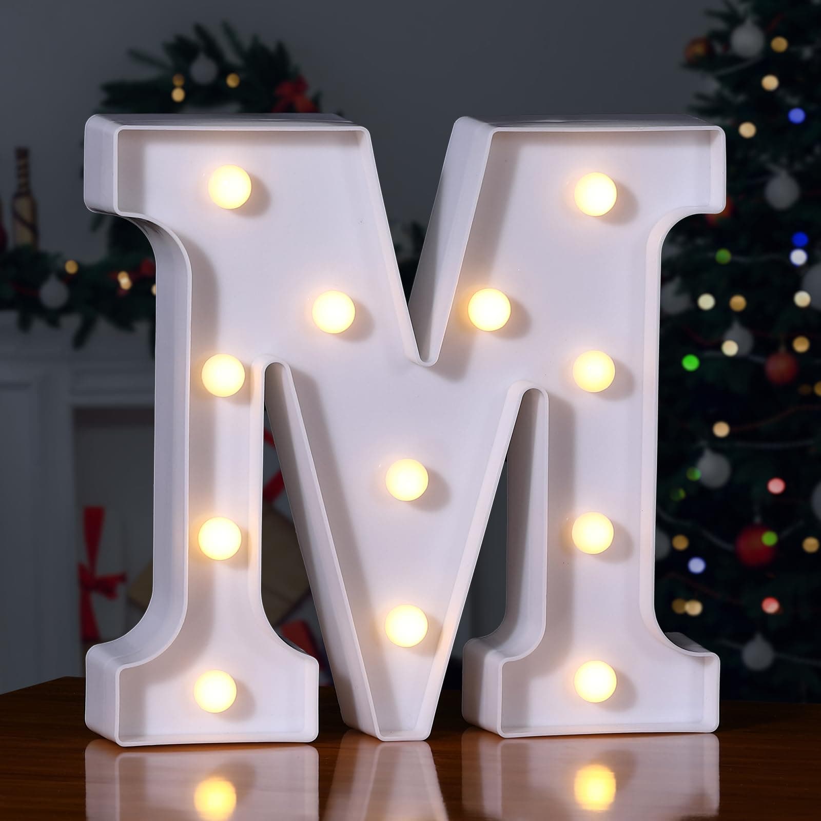 LED Letter Lights Sign 26 Alphabet Light Up Letters Sign for Night Light Wedding Birthday Party Battery Powered Christmas Lamp Home Bar Decoration (M Sign)