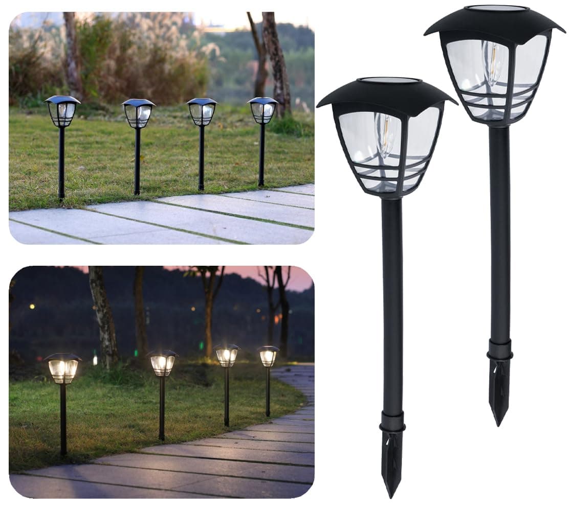Tapetum Solar Light Outdoor Pathway Edison Garden lamp with LED Bulb, Pack of 2 Waterproof for Outdoor Pots, Pathways, Balconies, terraces and Home Decor, Auto On/Off, Decoration Warm White (ABS)