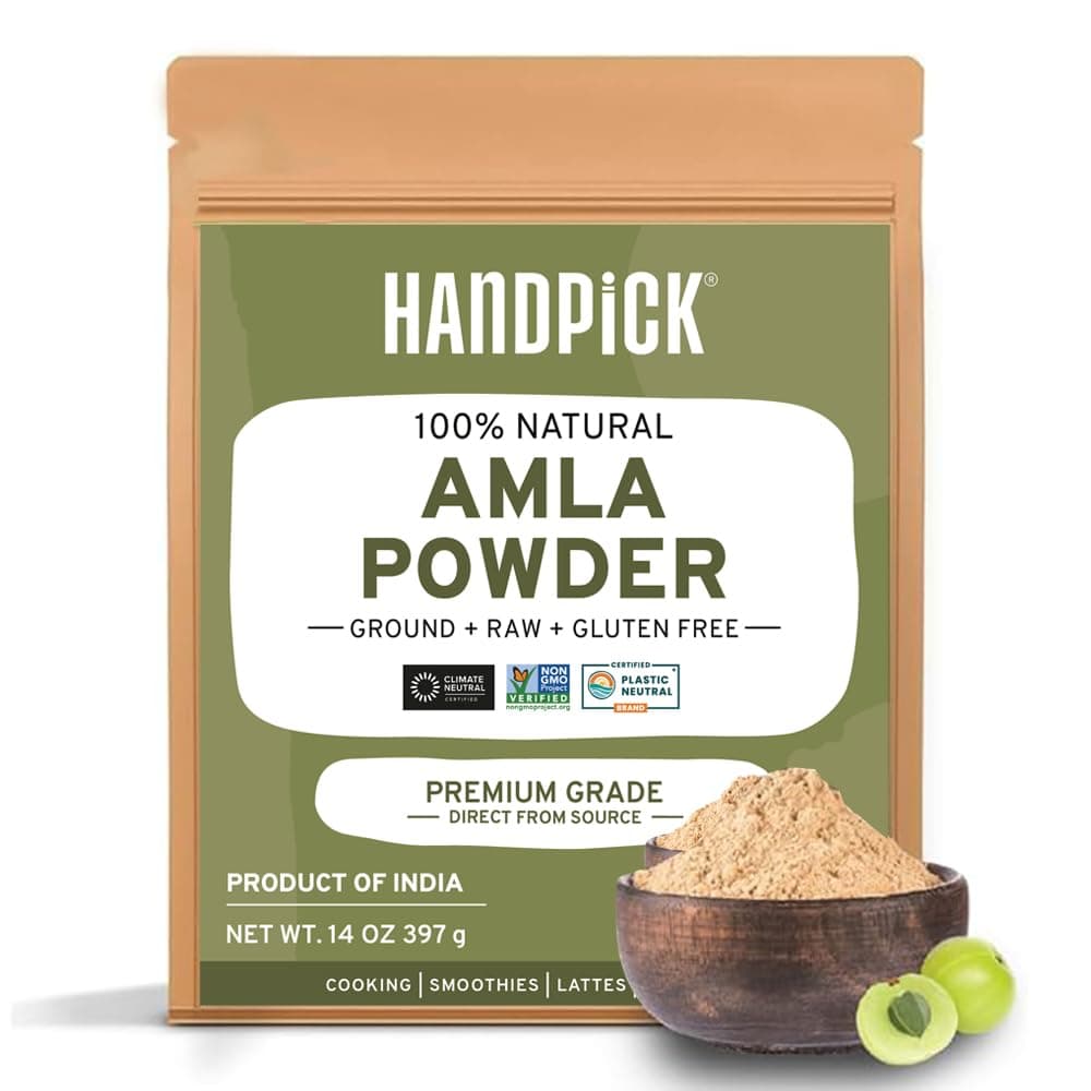 HANDPICK Amla Powder (397g) Gluten-Free AmalakiIn | 100% Halal Certified | Indian Gooseberry Powder | Perfect for Smoothies, Drinks & Recipes | Resealable Zip Lock Pouch