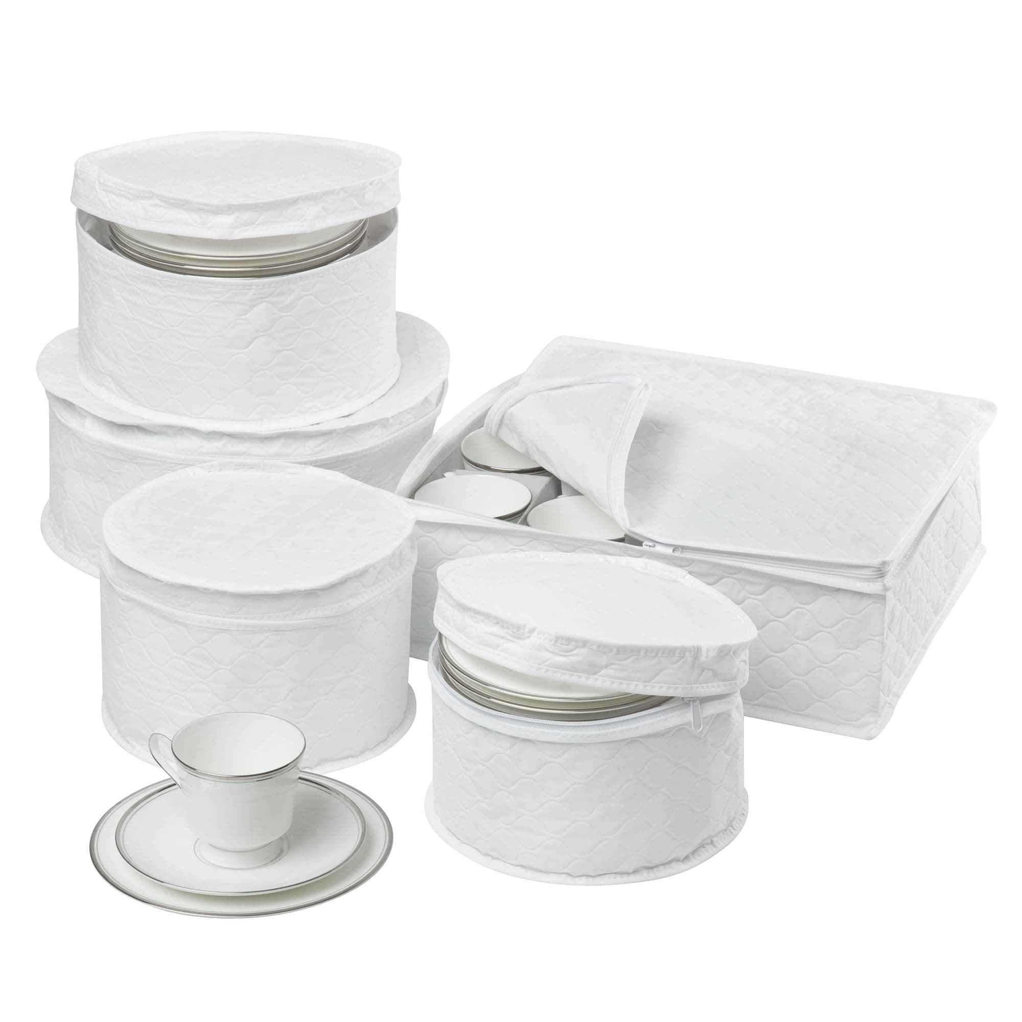 Honey-Can-Do Dinnerware Storage Containers Set, Perfect for Dish Storage, China Storage, and Cup Storage, Quilted Containers To Keep Your Heirlooms and Fine China Protected and Organized, 5-Piece Set