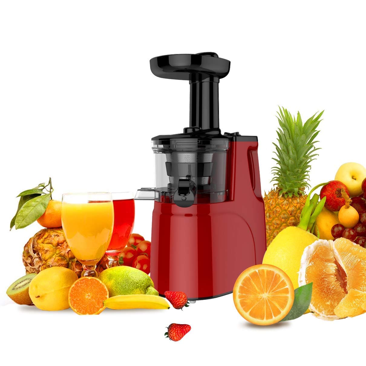 JAP Appliances SJ6188 - Vertical Slow juicer - Masticating Machine - Juicers Whole Fruit and Vegetable - Quiet Motor - Reverse Function - Cold Press juicer Fresh Healthy Vegetable and Fruit Juice - R