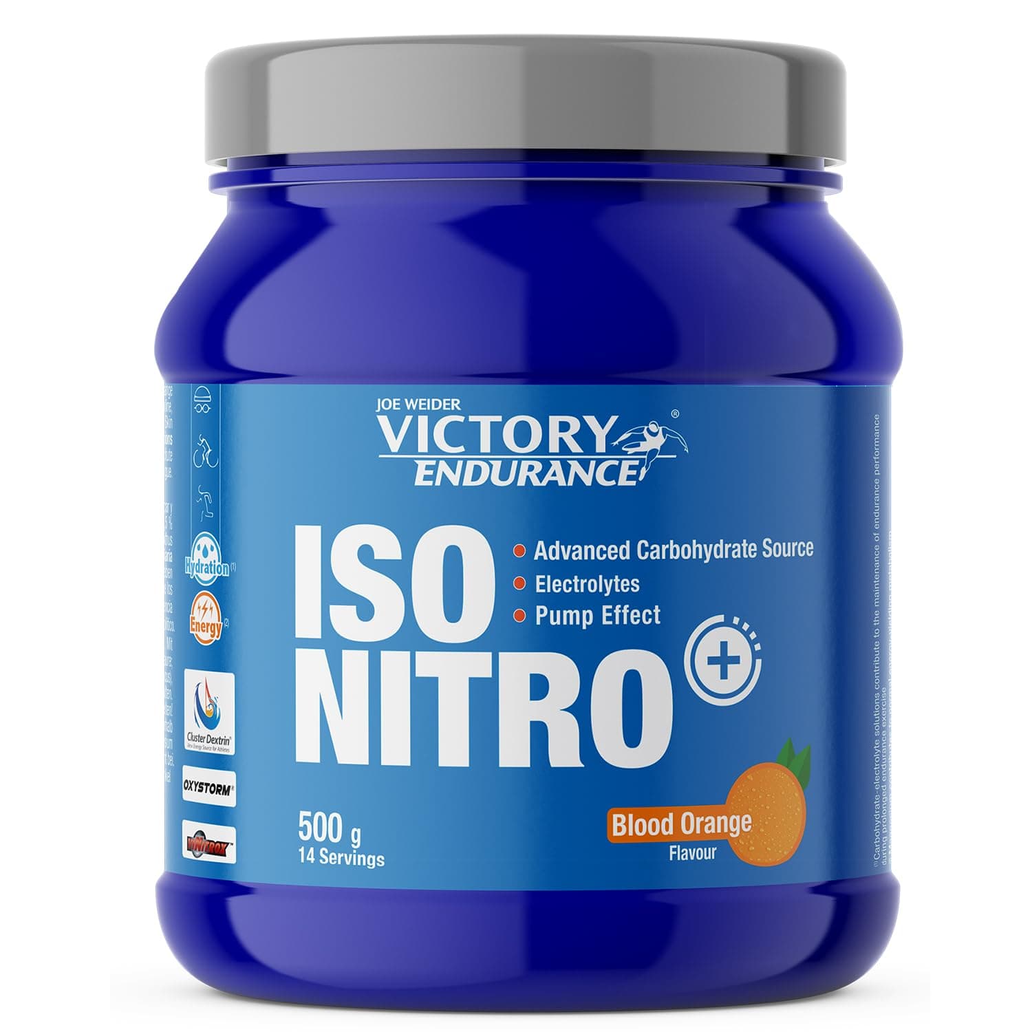 Victory Endurance Iso Nitro Energy+ (500g) Blood Orange Flavour. Isotonic Drink with Advanced Carbohydrate Source, Electrolytes, Pum Effect. Brand-name Ingredients, Cluster Dextrin, Vinitrox, Oxystorm