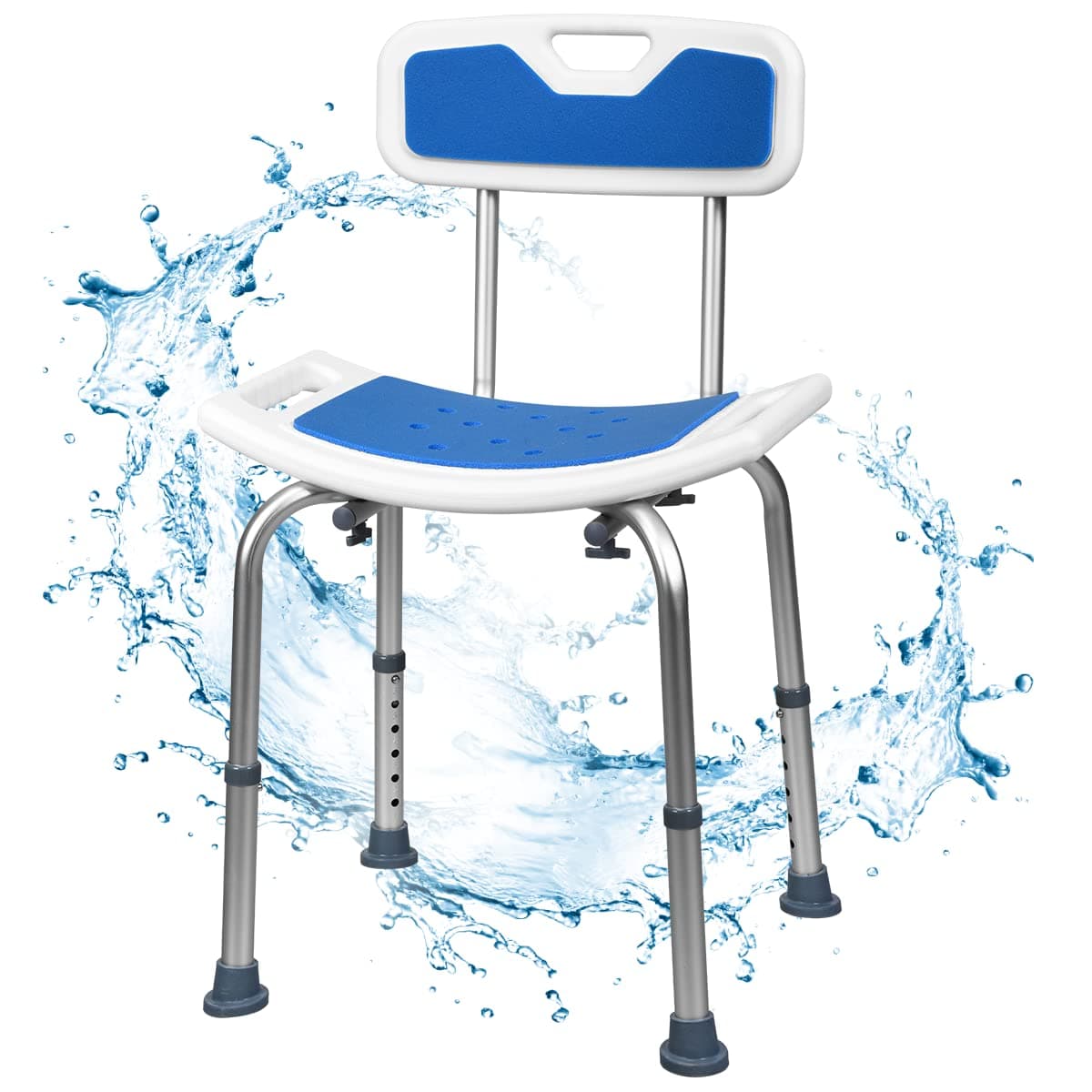 CASART Shower Chair Stool, Anti-Slip Adjustable Bath Chairs with Backrest and Handles, Bathroom Tub Padded Seat Stool for Elderly Disabled Mobility (Chair 51 x 49 x 71-83cm)
