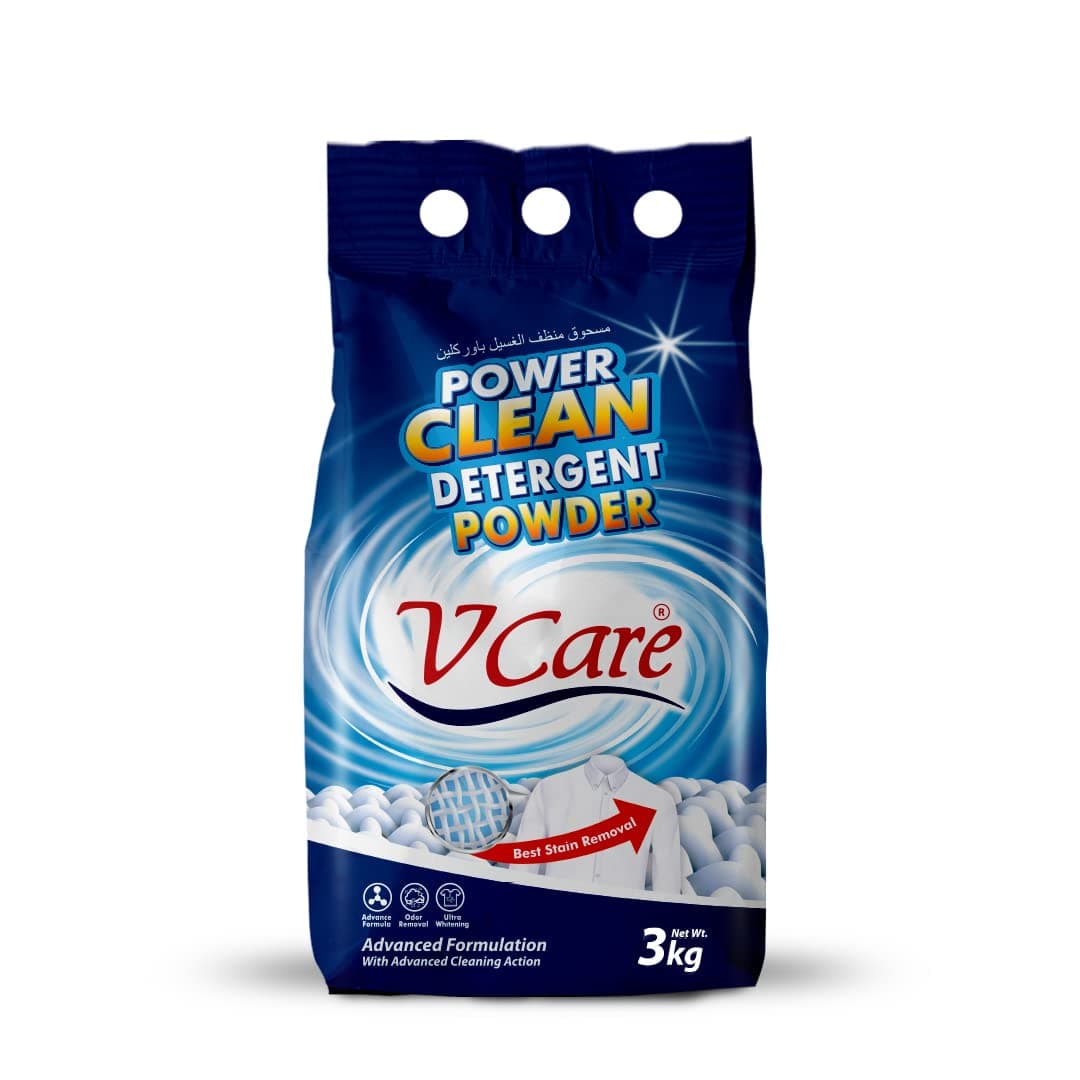 V Care Power Clean Laundry Detergent Powder - Effortless Stain Removal - Removes Odour and Provides Ultra Whitening with a Refreshing Scent - 3Kg