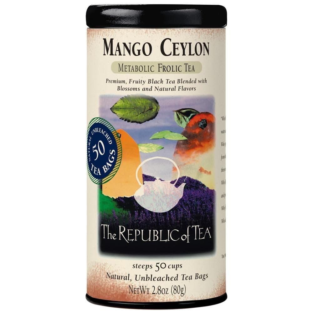 The Republic of Tea - Mango Ceylon Black Tea, Metabolic Frolic Tea, 50 Tea Bag Tin