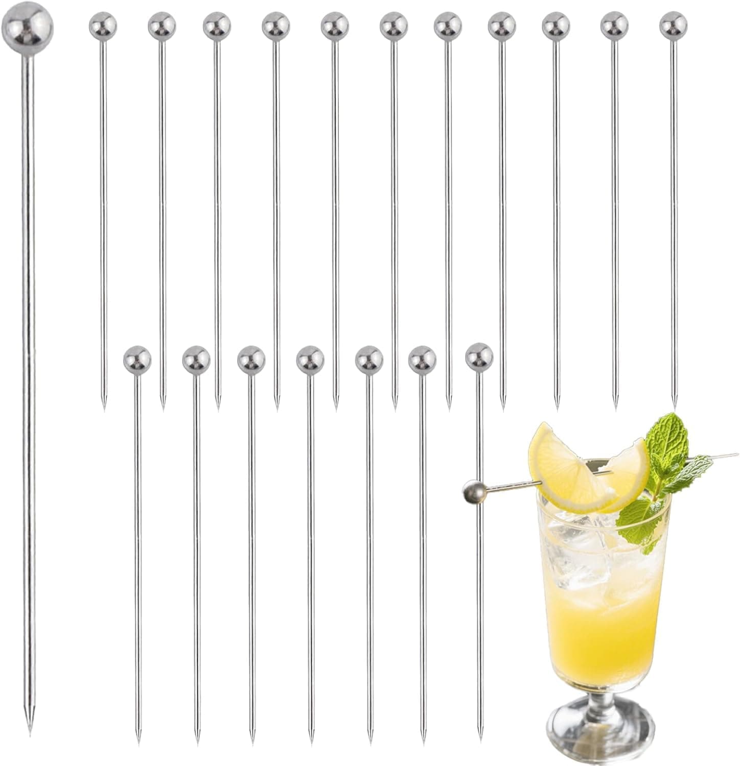 Birdbrid Stainless Steel Cocktail Picks 4.5 Inch | Reusable Martini & Olive Garnishing Sticks for Drinks, Snacks & Appetizers | Bar Skewers for Home, Restaurants & Parties (Pack of 6)