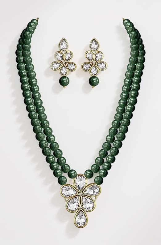 Peora Crystal Faux Pearl Kundan Necklace & Jewellery Set Gift for Women
