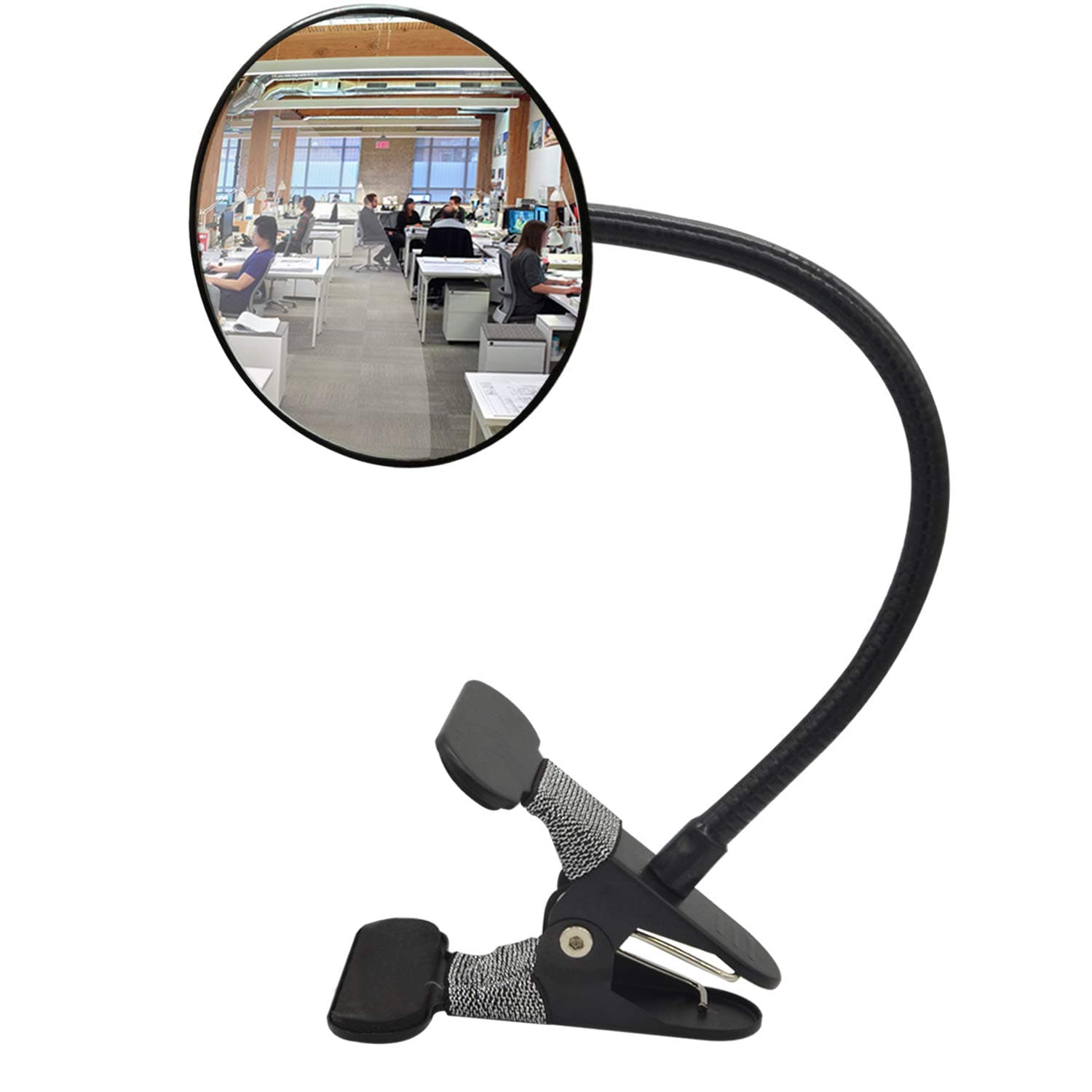 Ampper Rear Mirror Glass Clip, Flexible Convex Security Mirror for Personal Safety Desk Rear Monitor or Anywhere (3.75 Inch, Round)