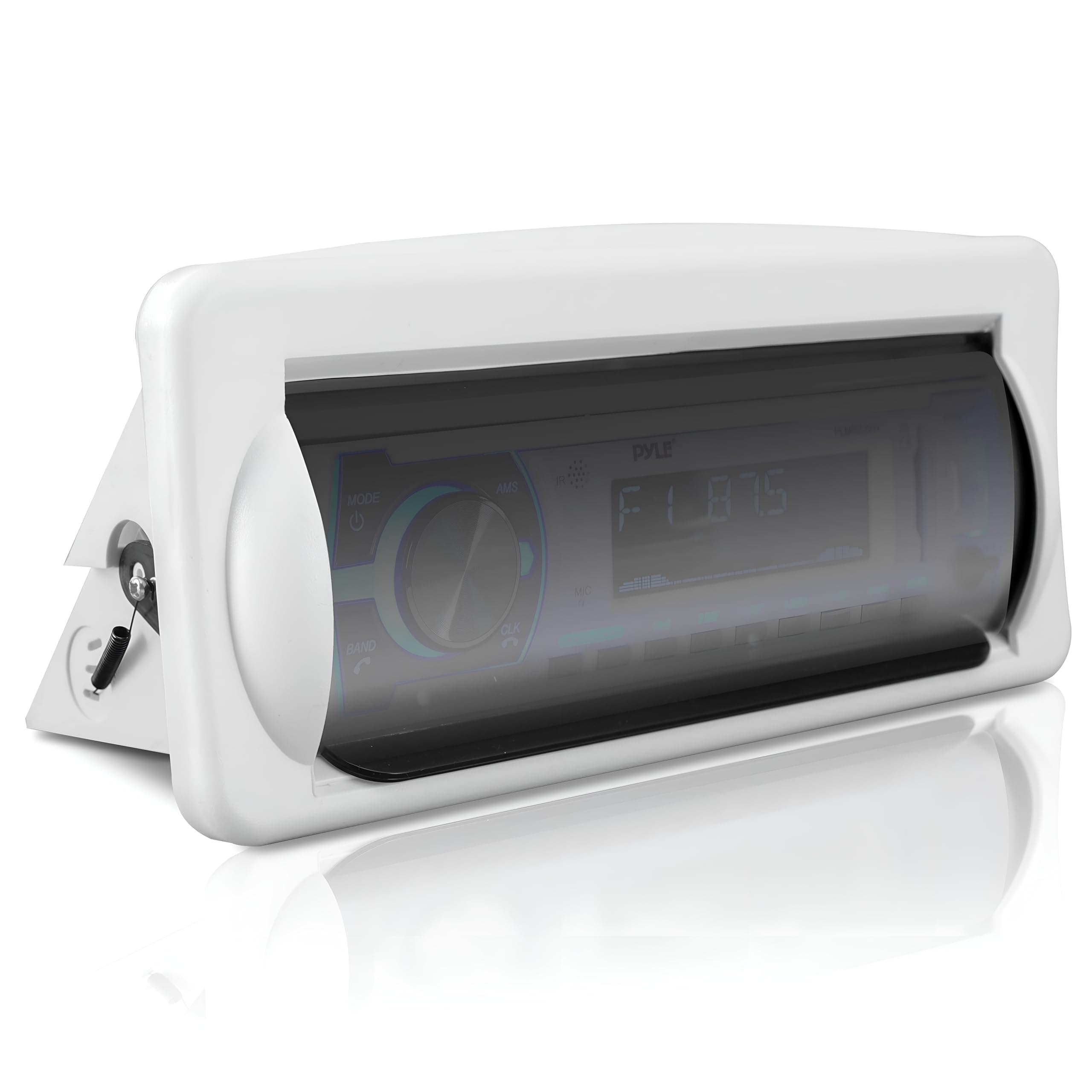 Water Resistant Marine Stereo Cover - Smoke Colored Heavy Duty Boat Radio Protector Shield with Flip-up Door & Spring Loaded Release - Mounting Gasket Included - Pyle PLMRCW2