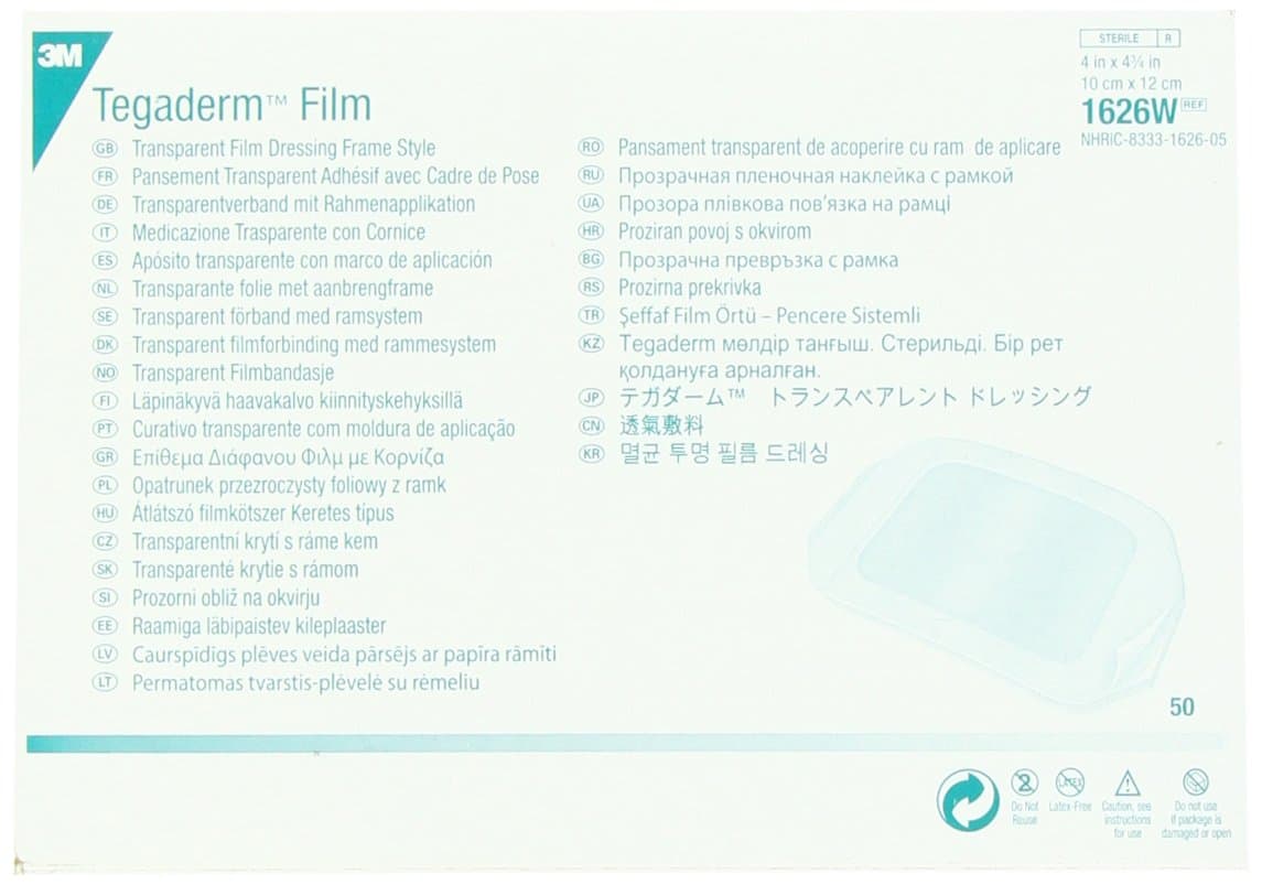 3M Tegaderm Transparent Dressing with Label 4 x 4 3/4" (10 x 12 cm) 50 per Box #1626W"