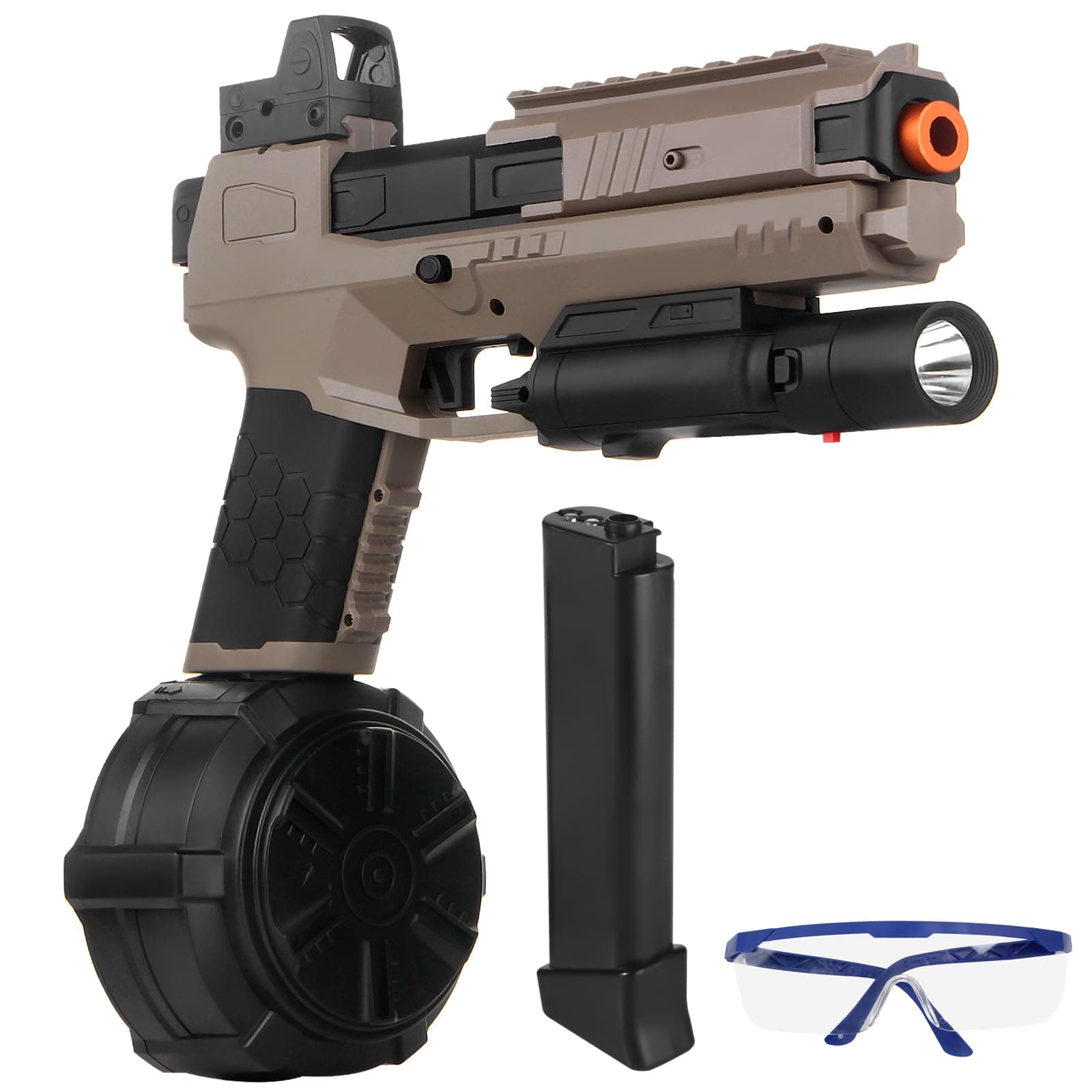 Gel Blaster Toys X6 for Ages 14 & Up and Adults,Full Auto Splatter-Blaster X2 X5 New Upgrade Version with Drum,Long Hopper,Safety Light and Goggles for Activities Team Game,Sandy