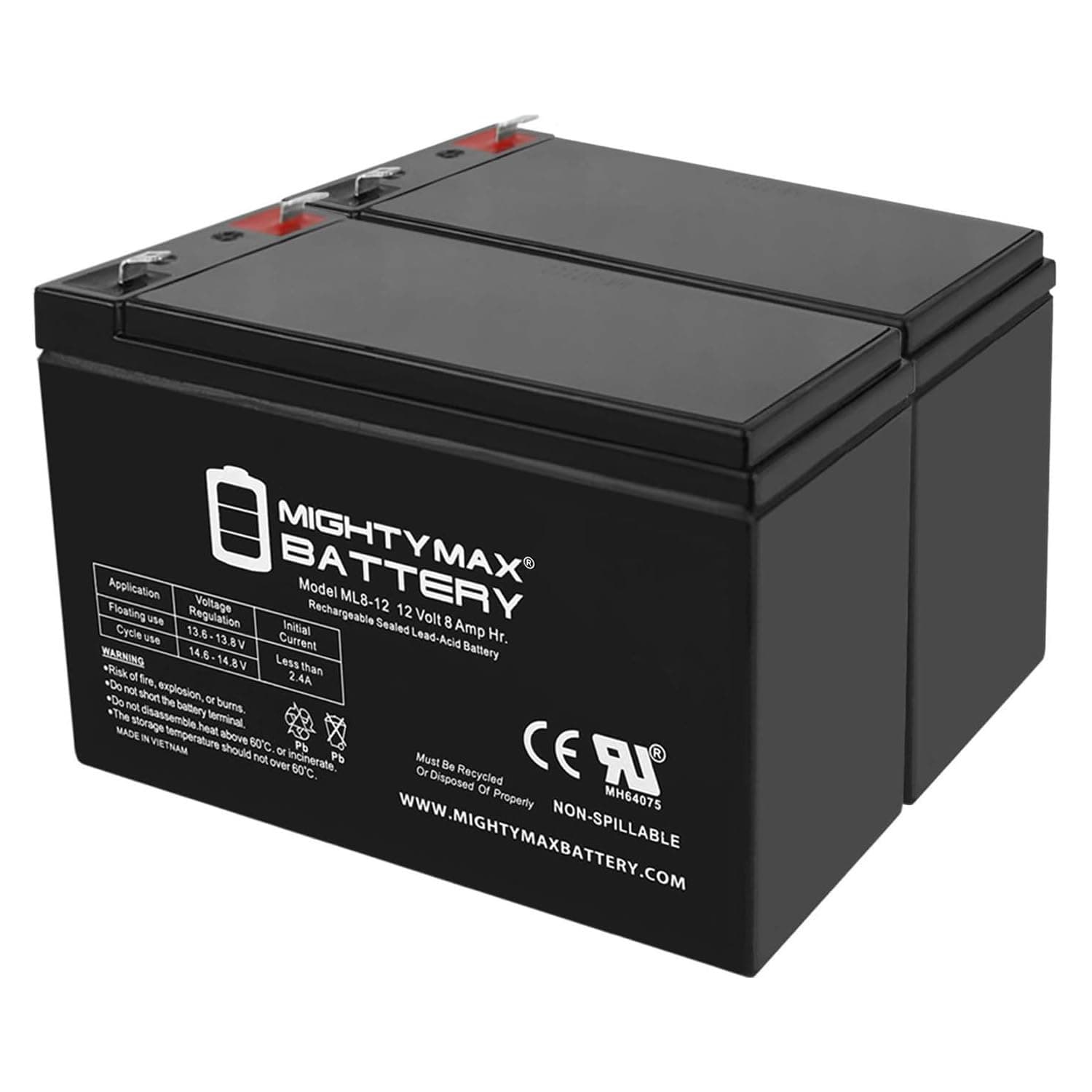 Mighty Max Battery 12V 8Ah UPS Battery Replaces 7Ah 28W BB Battery SH1228W - 2 Pack