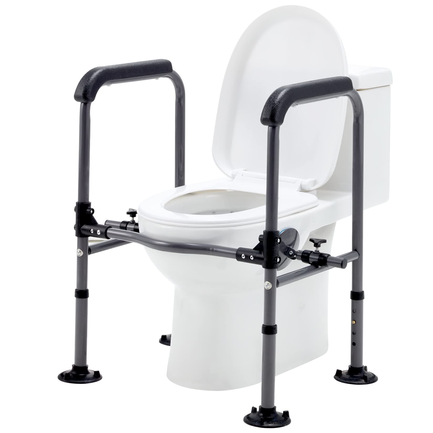 Homguava Toilet Safety Rails Adjustable Height Bathroom Toilet Safety Frame Handle Assist for Elderly, Handicap, Disabled, Fit Most Toilet Seats(Dark Grey)