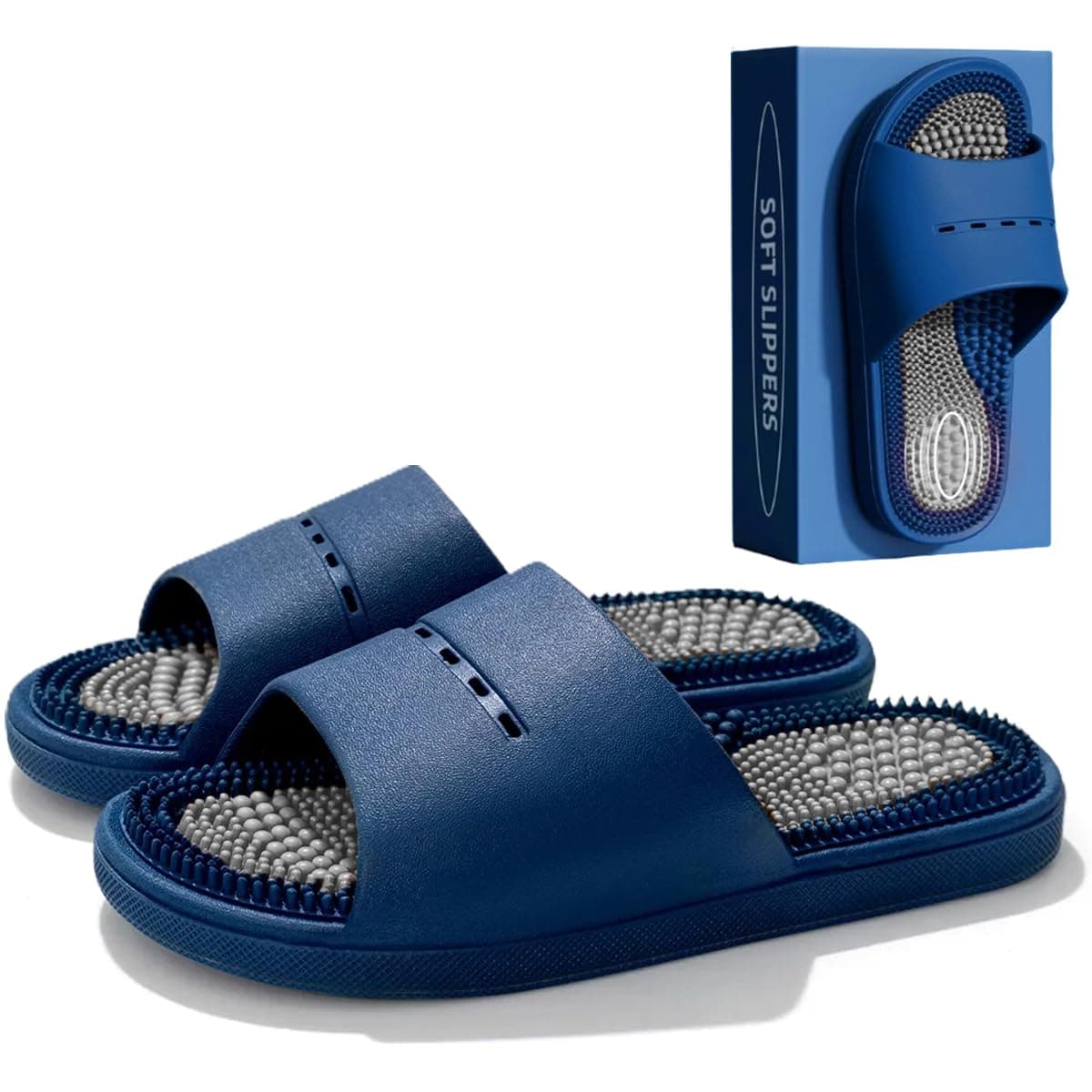 Acupressure Massage Slippers Acupressure Foot Massager Shoes Reflexology Sandals Gift for Men Women Reduce Feet Neuropathy Pain Relief and Tension (Blue2,US Women 8-9/ Men 6.5-7.5)