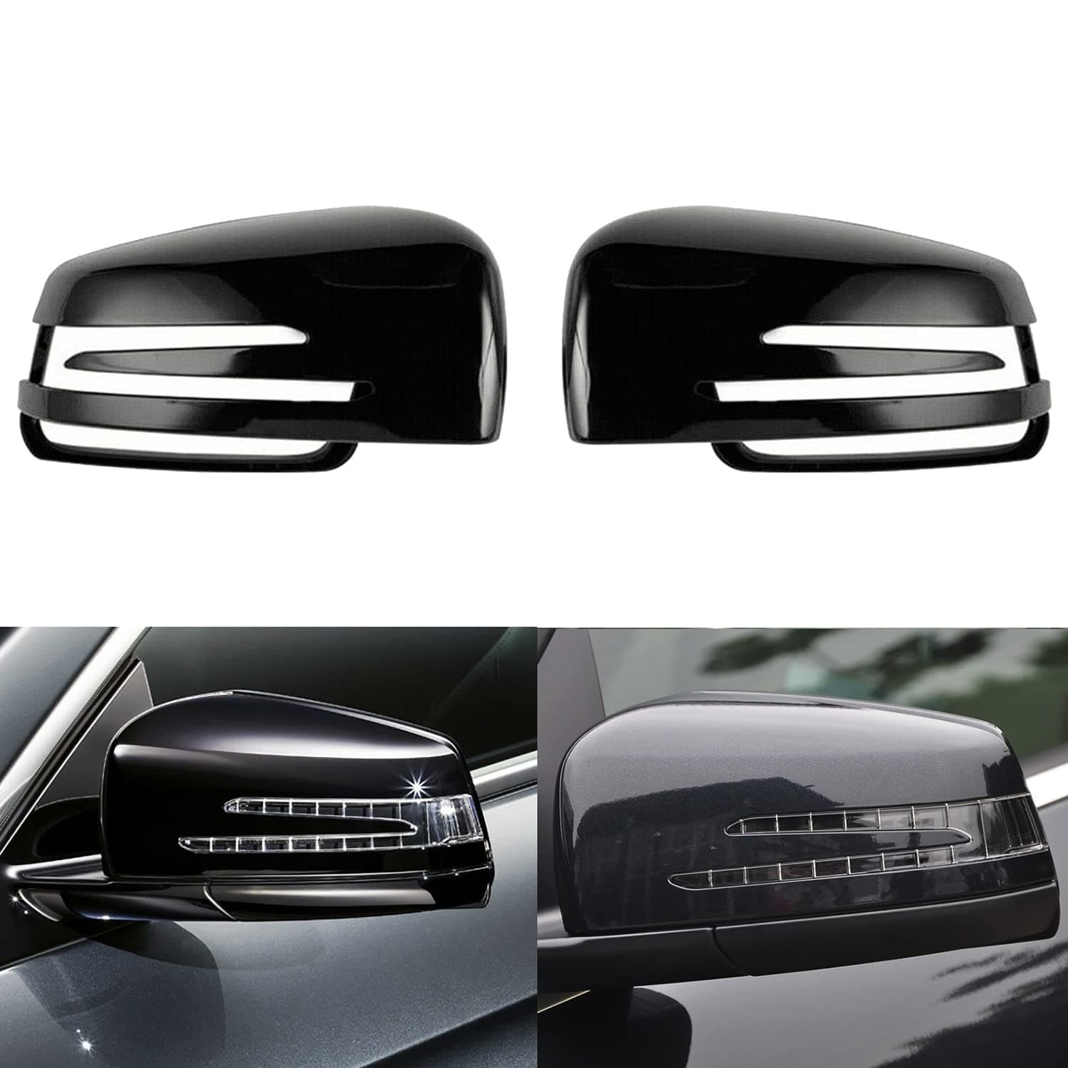 Gloss Black Side Rearview Wing Mirror Cover Cap For W176 W204 C204 W212 W211 W246 C117