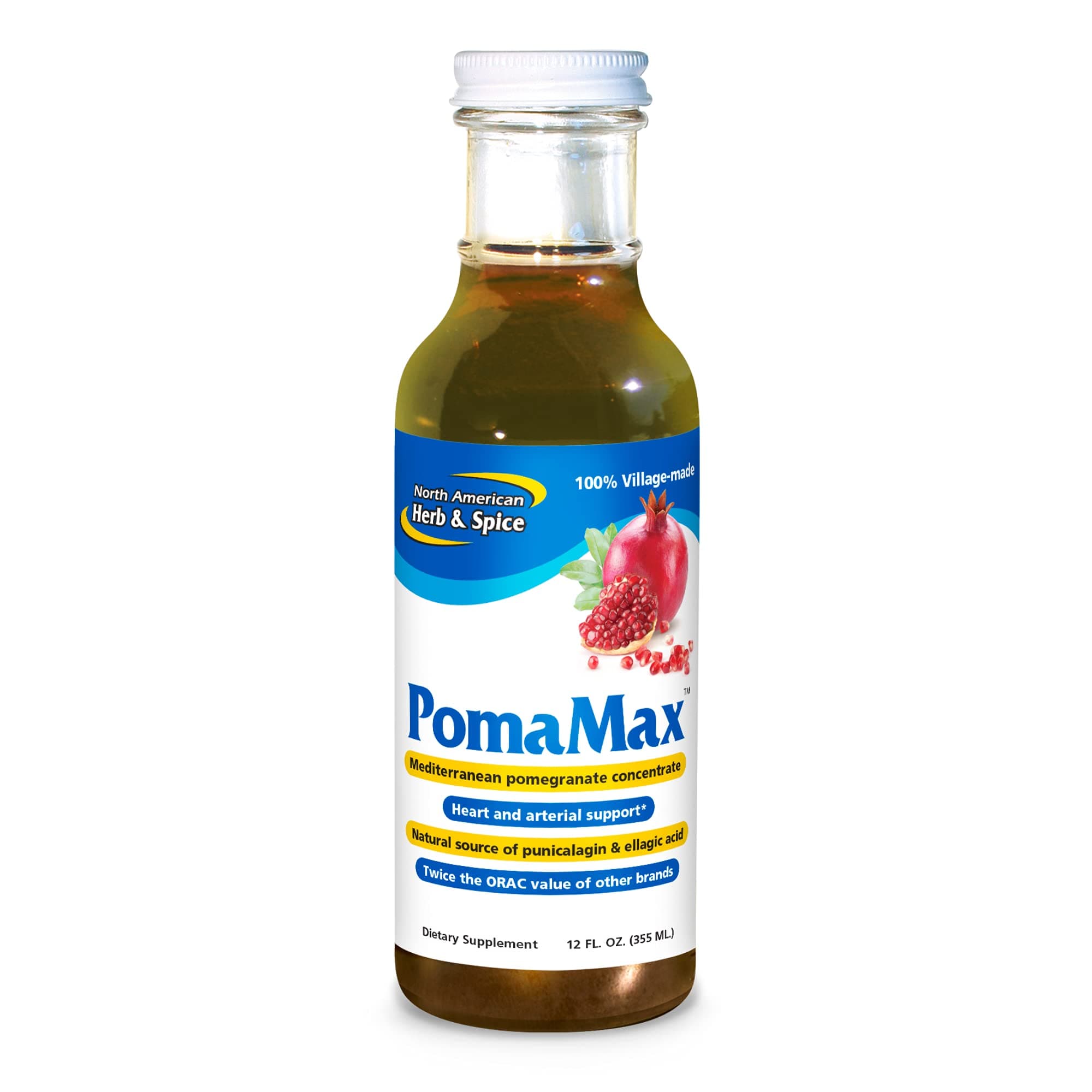 NORTH AMERICAN HERB & SPICE PomaMAX - 12 fl. oz. - Mediterranean Pomegranate Concentrate - Heart & Arterial Support, Rich in Antioxidants - Naturally Tart Taste & Aroma - Non-GMO - 24 Total Servings