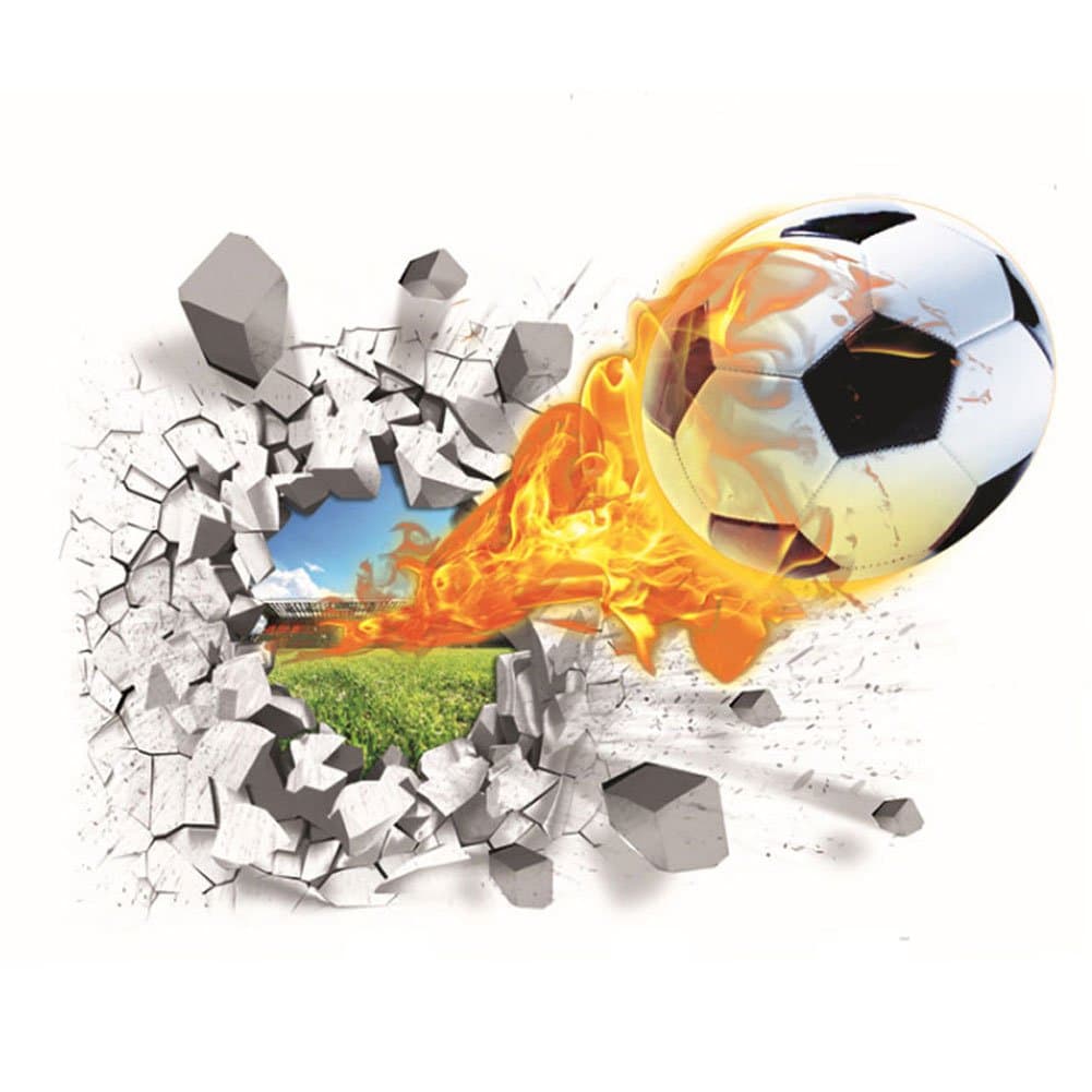 XKH-S001 Cute 3d Soccer Football Removable Mural Wall Stickers (Wallpaper) for Kids boys Children Room Home Wall Decor