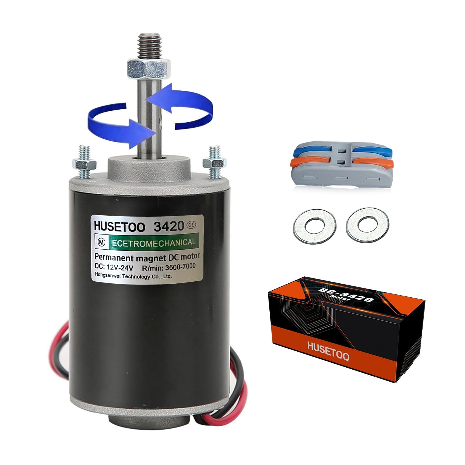 High Torque DC Motor 12V/24V, DIY Project Quiet Motor Permanent Magnet Motor with Cable Connector for Electric Motors and Generators, 30W CW/CCW 3500/7000RPM Motor (Threaded Rotating Shaft)