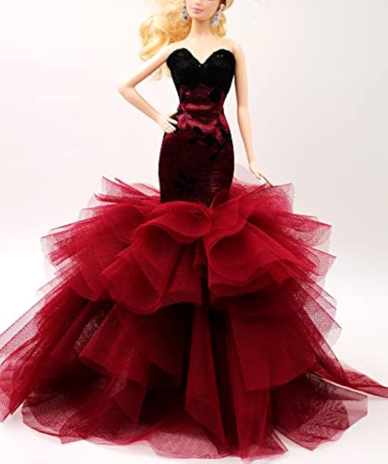 Cora Gu Handmade Classic Black Rose Lace Mermaid Dress Wedding Gowns Fit for 12" Fashion Doll & Doll's not Included