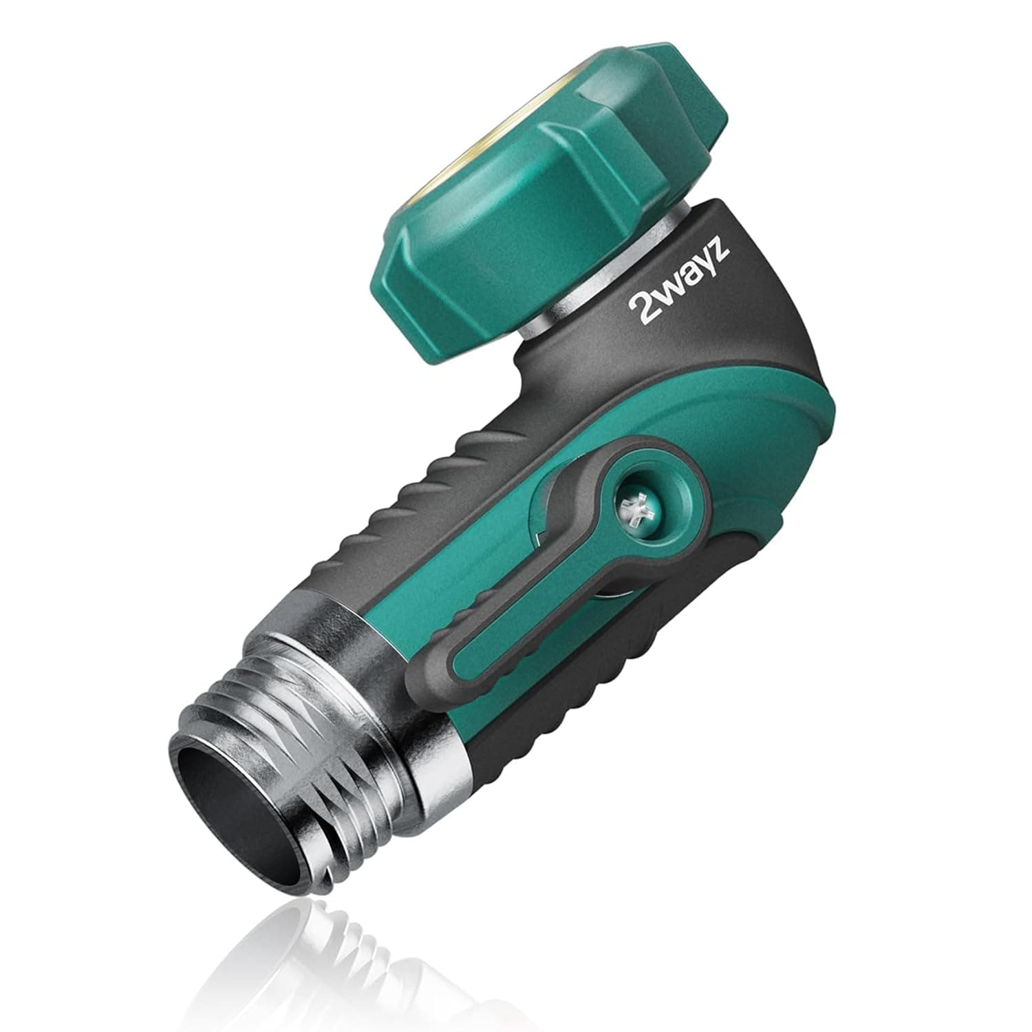 90 Degree Hose Elbow Adapter - Heavy Duty Full Metal Body Garden Hose Shut Off Valve - 3/4-Inch Inlet and Outlet Angle Connector for RV, Waterhose Elbow - 2.3x2.3x4.1-Inch (Green and Black)