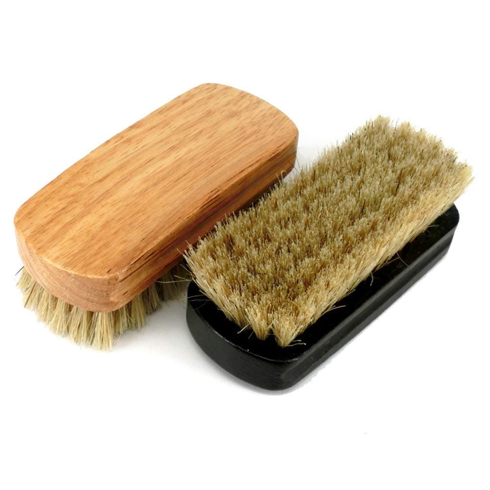 Dohuge Shoe Shine Brush with Hog Hair Bristles for Boots, Shoes and Other Leather Care, Polish Applicator, Black and Light Brown