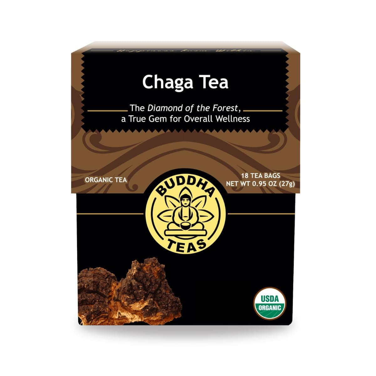 Buddha Teas Wild-Harvested Chaga Tea -Free Tea Bags - Caffeine Free Antioxidant