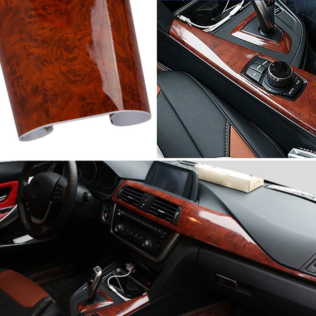 High Glossy Wood Grain Vinyl Sticker Decal Car Internal Sticker Self Adhesive DIY Film, Waterproof Wrap Roll Without Bubble, 100x 40cm/39.4x15.7in