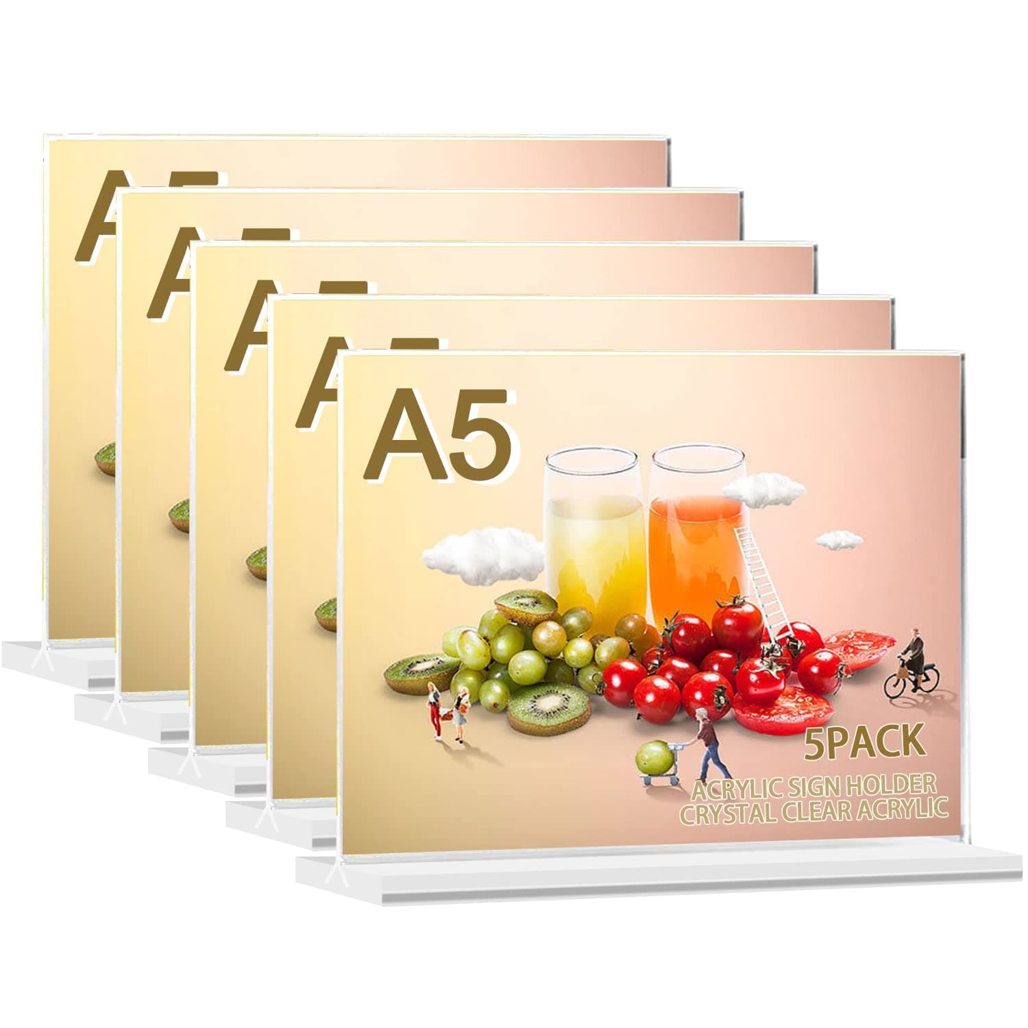 Acrylic Sign Holder A5, T-Shape Advertising Display Clear Acrylic, Menu Card Holder for Photo, Office, Restaurant, Cafe, Shop (A5 5 Pack)