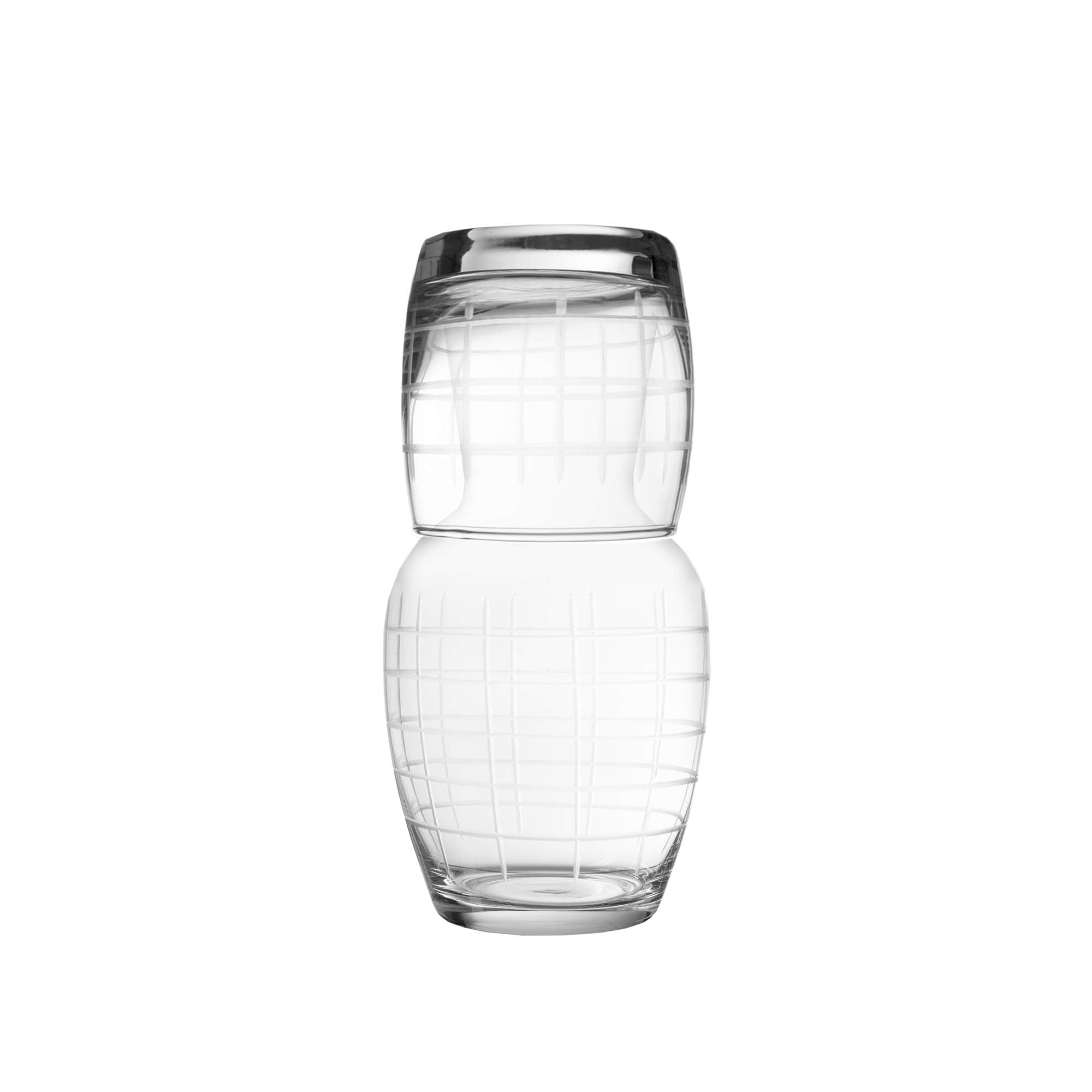 Medallion lines Bedside Water Carafe With Tumbler – Elegant Pitcher and Matching Drinking Glass Acts As Lid for Guest Room, Office-A Gift, 3.7x7.6, Clear