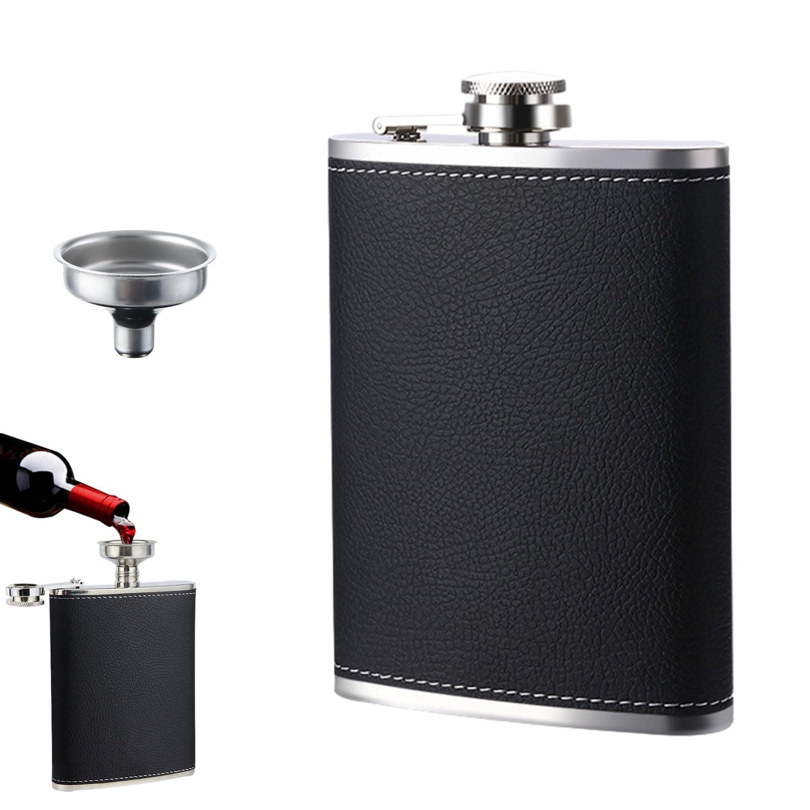 Hip Flask,1PCS Flask Alcohol Flask 8 oz, Portable Alcohol Flask with Funnel, Stainless Steel Pocket Hip Flasks, Whiskey, Rum, Vodka Bottle, Great for Camping, Hiking and Outdoor Activities (Black)