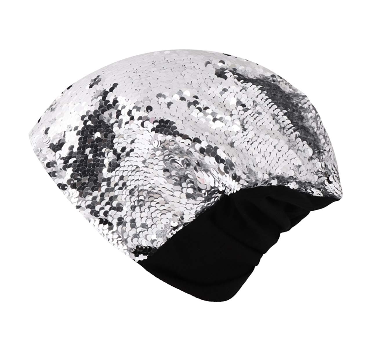 Women Glitter Slouchy Beanie Hat Reversible Sequins Trubans Baggy Skull Cap Hats