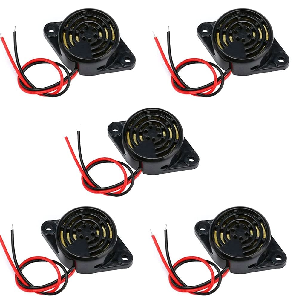 5PCS SFM-27 DC 3-24V Alarm Siren Electronic Piezo Active Buzzer, 95dB High Decibel Continuous Beep Speaker for Arduino,Black